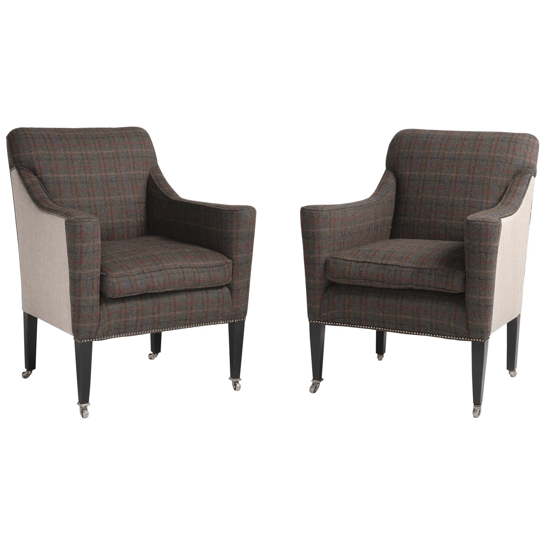 Pair of Art Deco Wool Flannel Armchairs, England, circa 1930