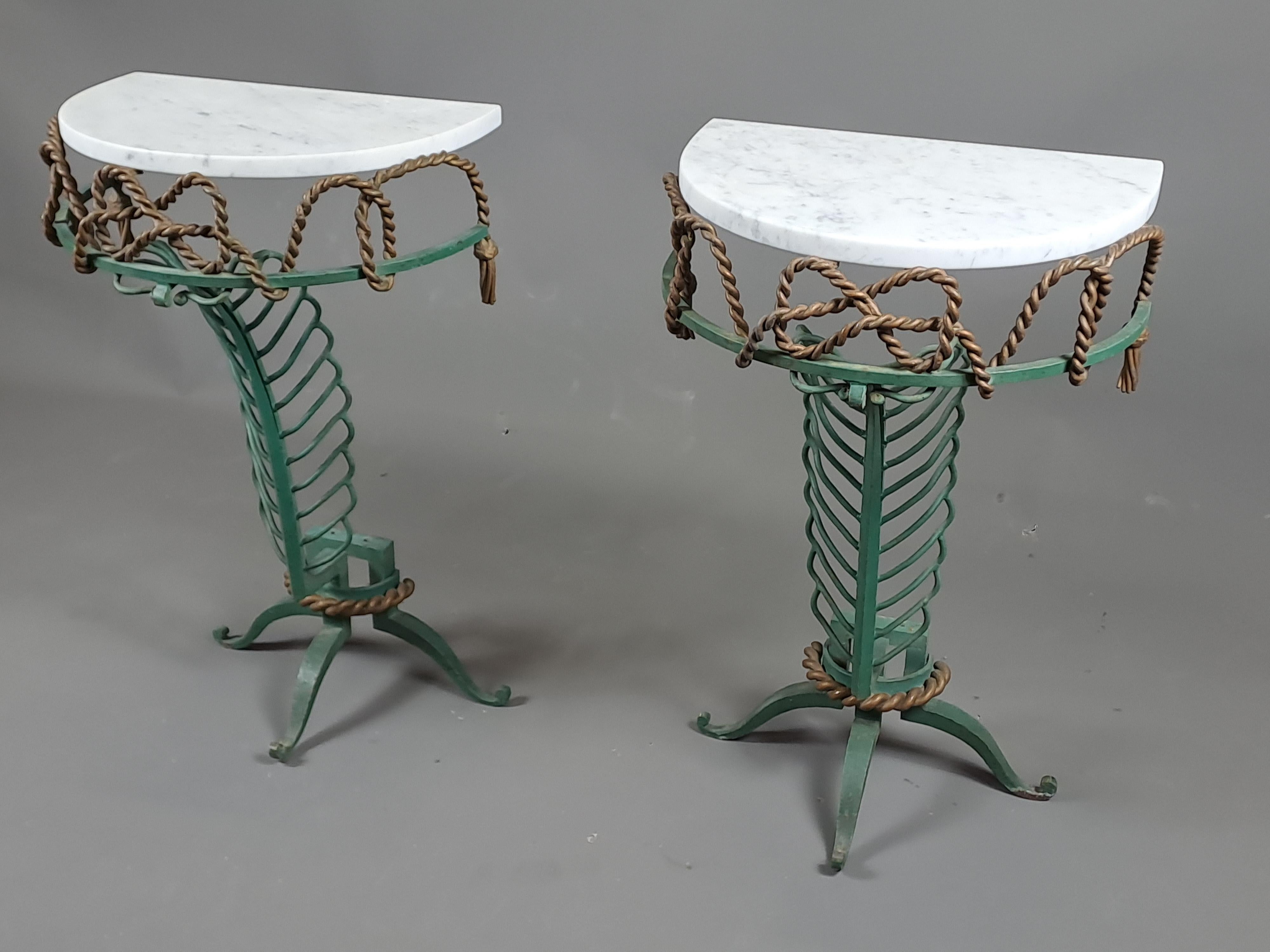 Pair Of Art Deco Wrought Iron Consoles Attributed To Gilbert Poillerat 5