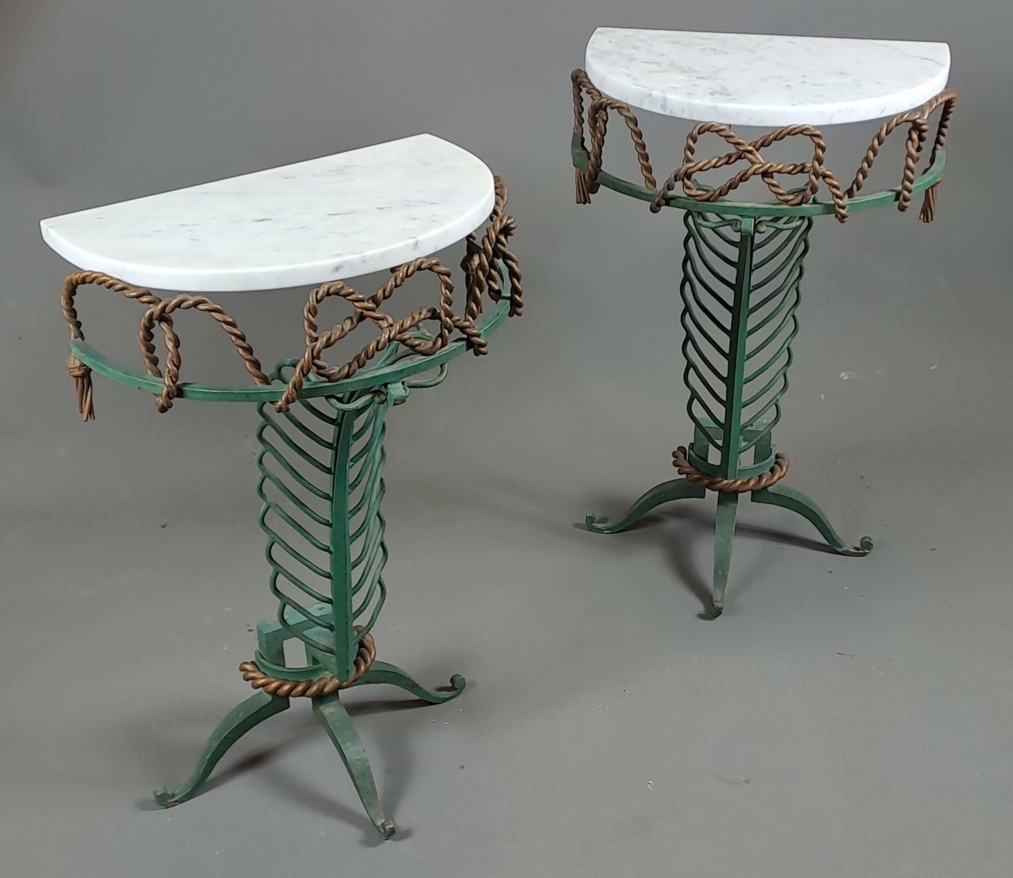 Pair Of Art Deco Wrought Iron Consoles Attributed To Gilbert Poillerat 6