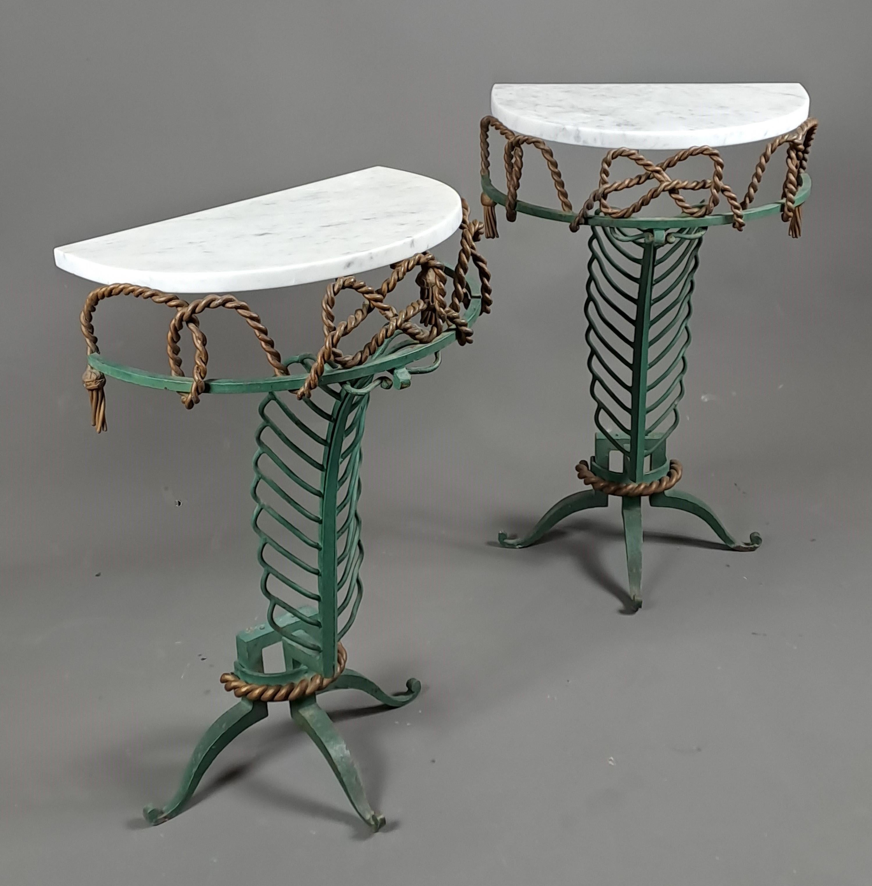 Pair Of Art Deco Wrought Iron Consoles Attributed To Gilbert Poillerat 7