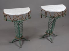 Pair Of Art Deco Wrought Iron Consoles Attributed To Gilbert Poillerat