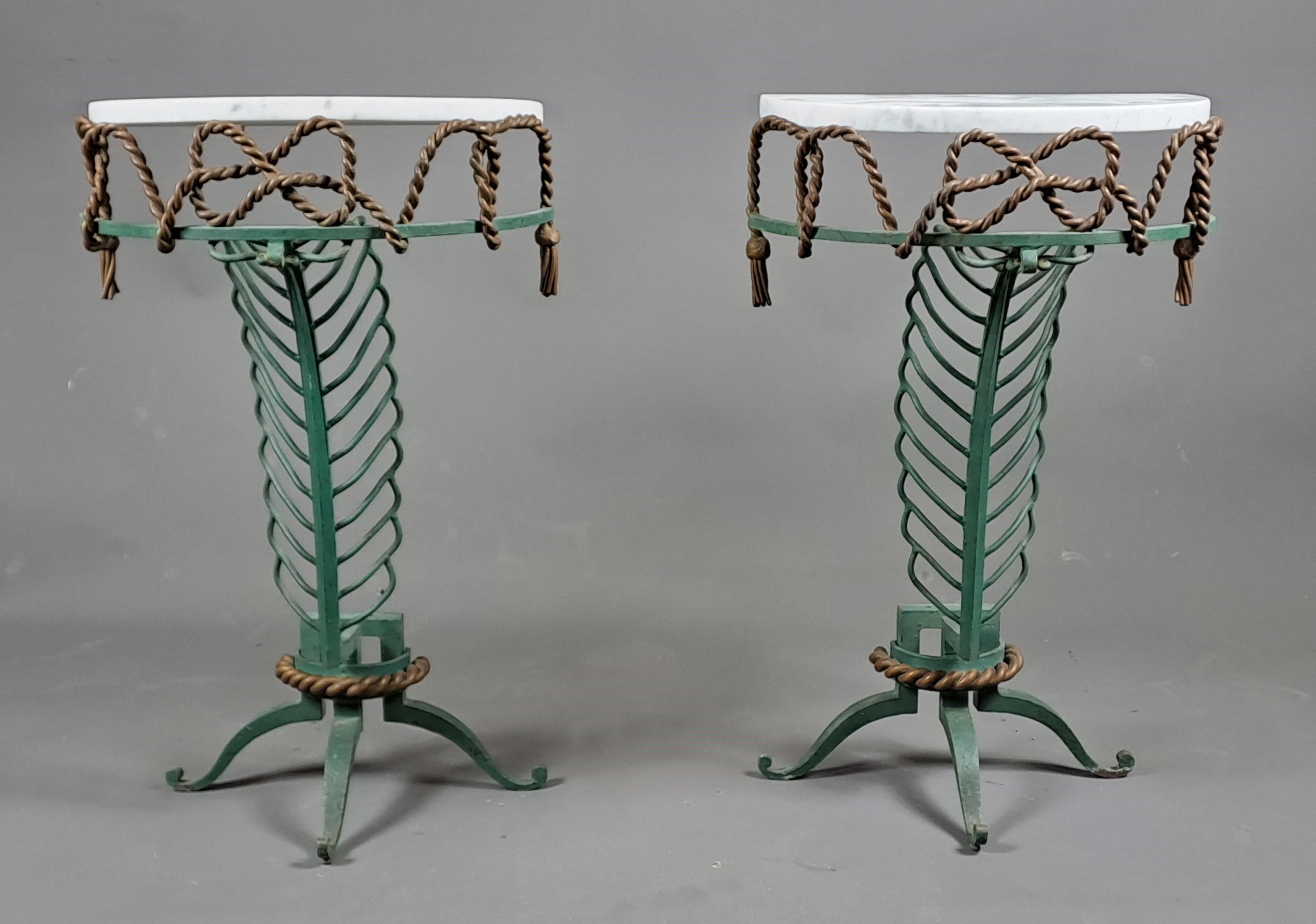 French Pair Of Art Deco Wrought Iron Consoles Attributed To Gilbert Poillerat