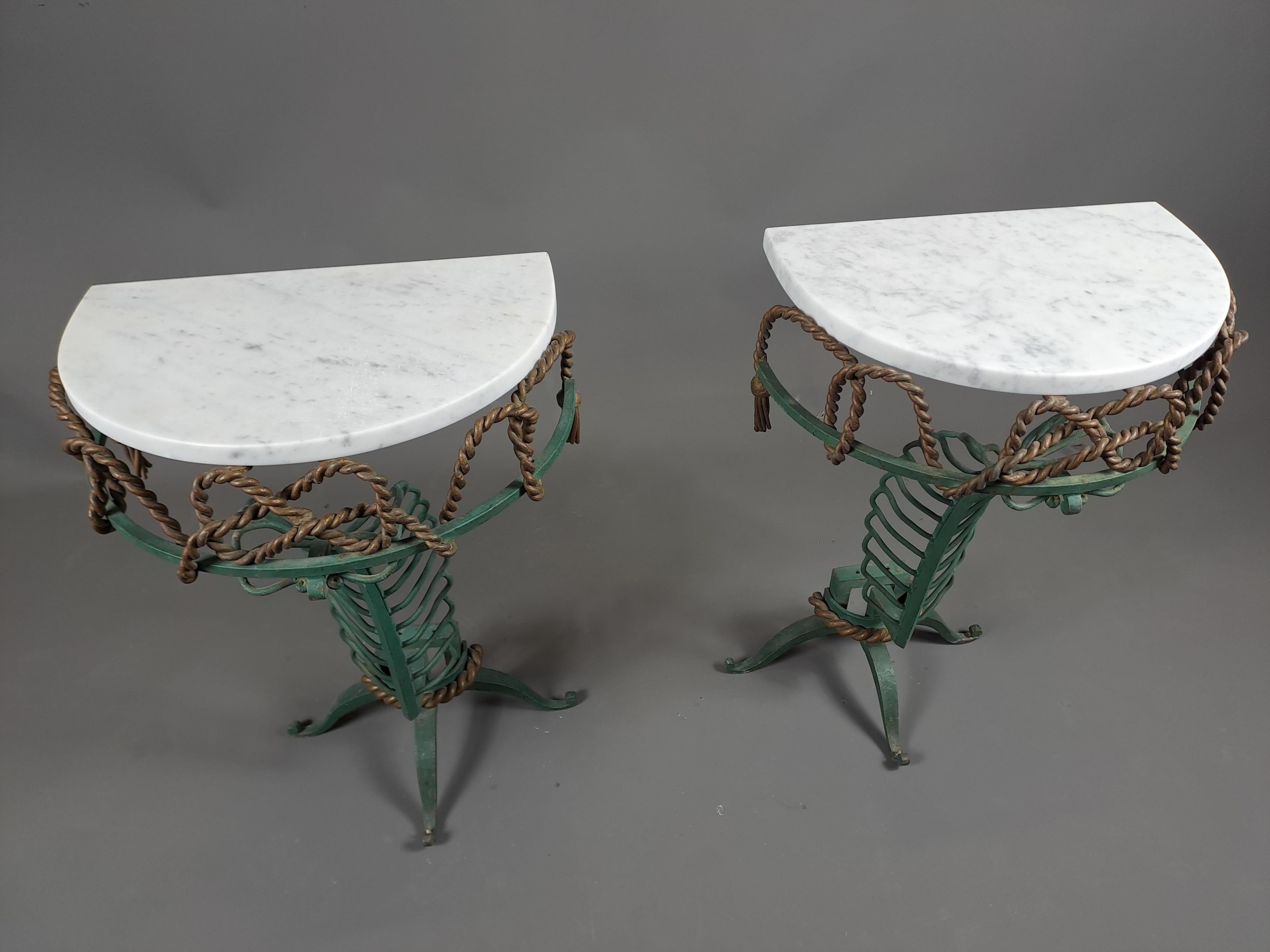 Pair Of Art Deco Wrought Iron Consoles Attributed To Gilbert Poillerat 4