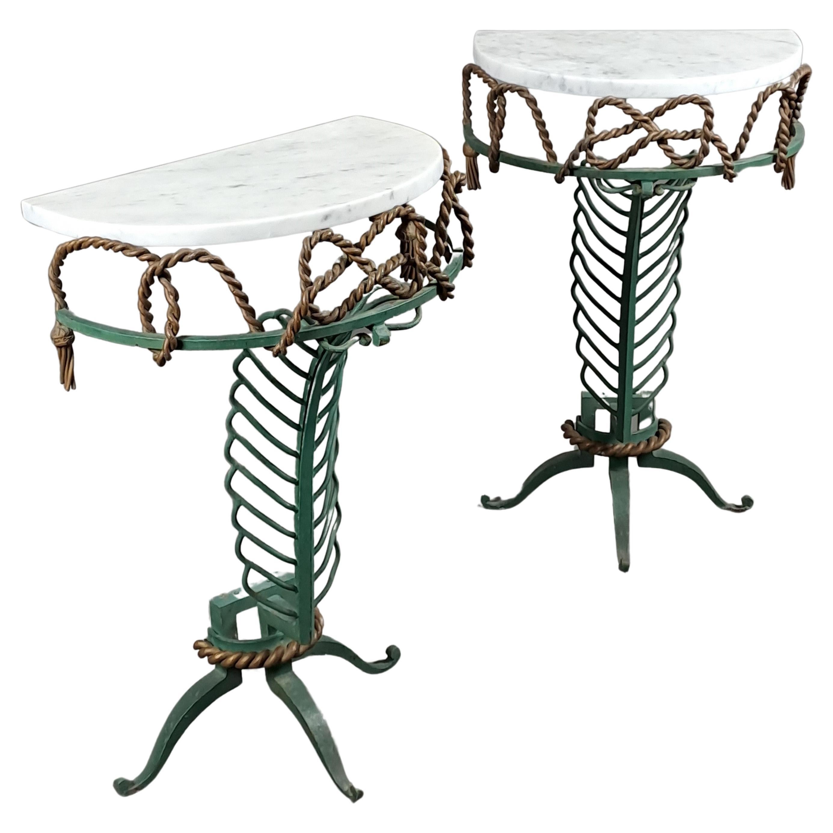 Pair Of Art Deco Wrought Iron Consoles Attributed To Gilbert Poillerat