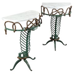 Pair Of Art Deco Wrought Iron Consoles Attributed To Gilbert Poillerat