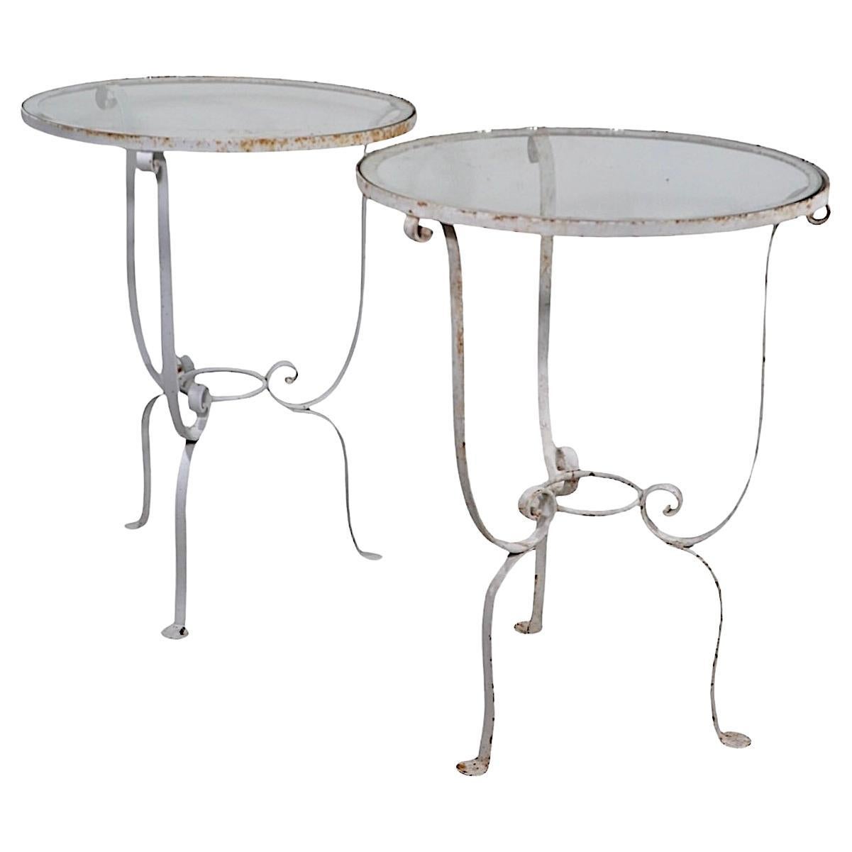 Pair of Art Deco Wrought Iron Glass Top Side tables att. to Salterini c. 1930's