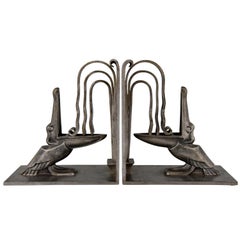 Pair of Art Deco Wrought Iron Pelican Bookends by Edgar Brandt 1924 France