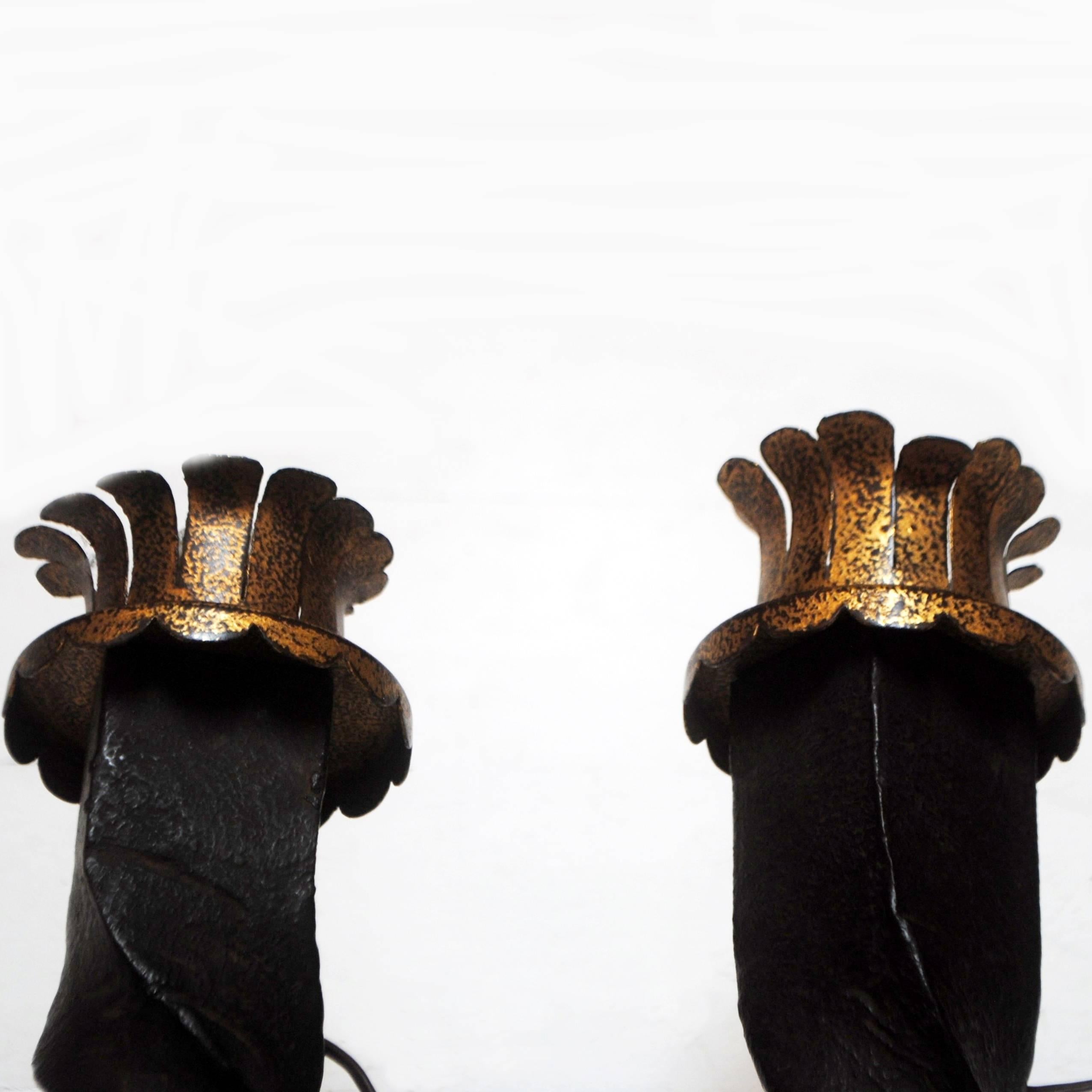 Pair of Art Deco Wrought Iron Sconces Attributed to Gilbert Poillerat circa 1940 In Good Condition In Brussels, BE