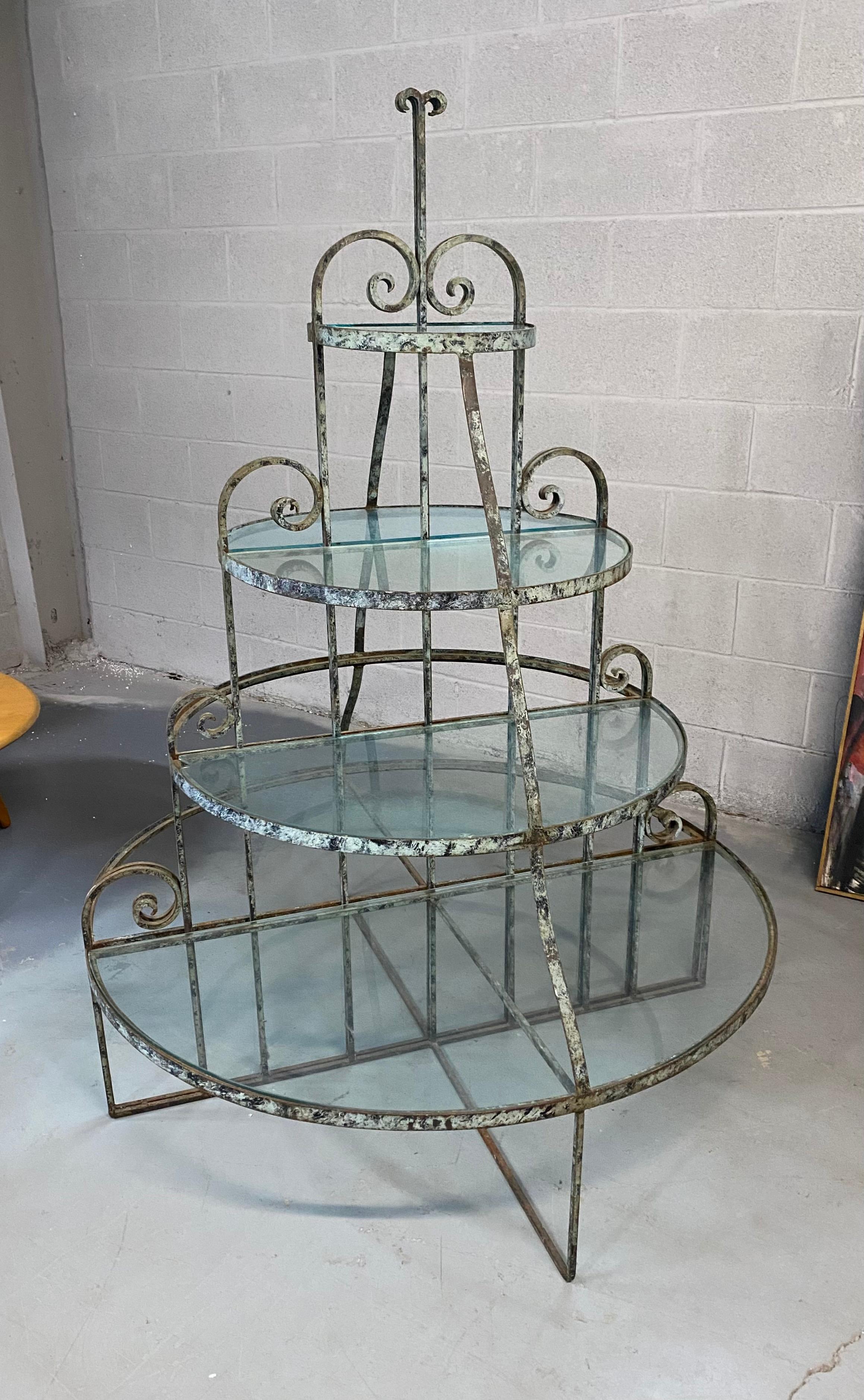 Pair of Art Deco Wrought Iron Store Displays / Stands / Fixtures /Shelves In Distressed Condition For Sale In Buffalo, NY