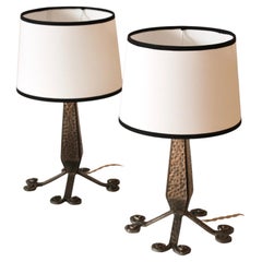 Pair of Art Deco Wrought Iron Table Lamps, France, 1940s