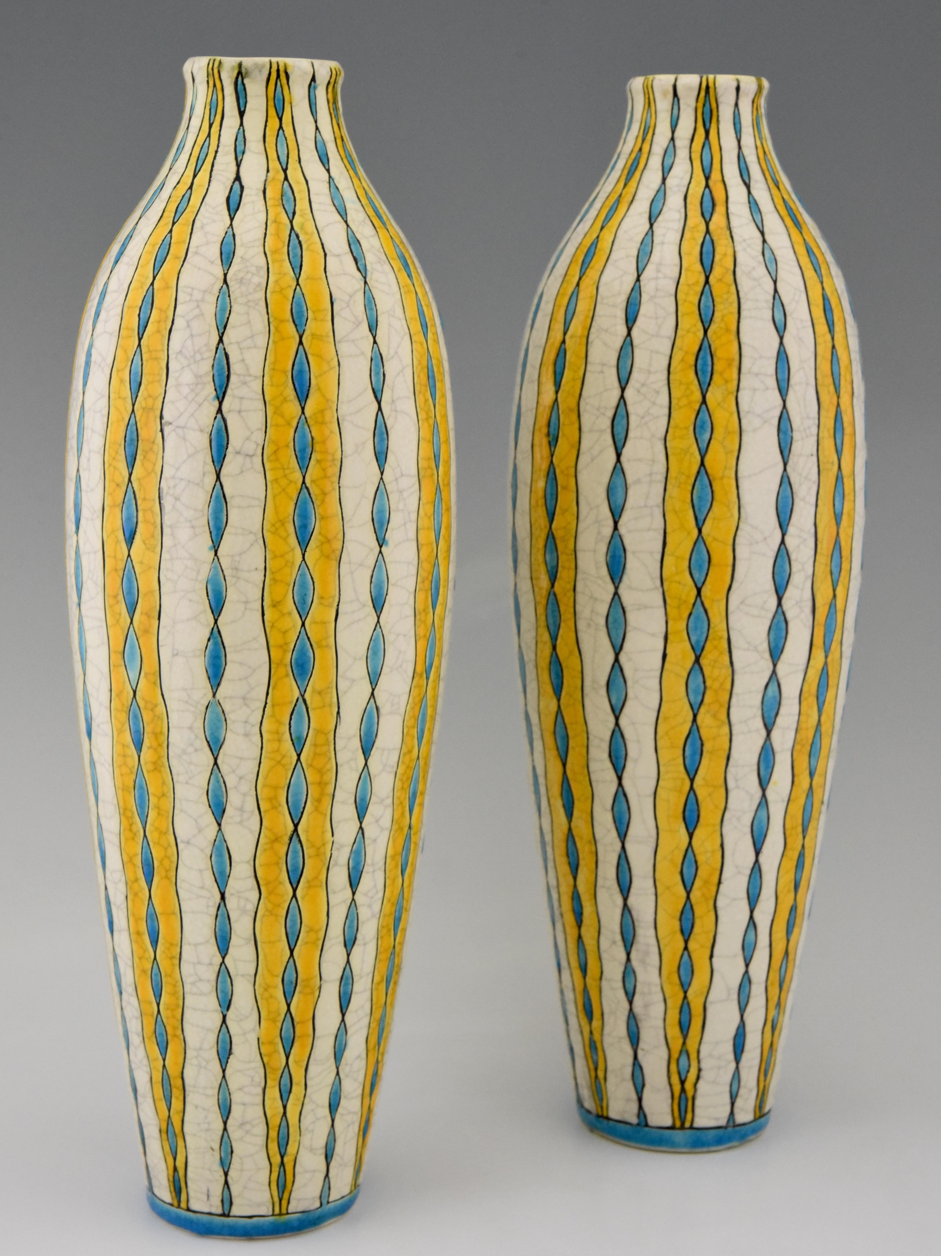 yellow and blue vases