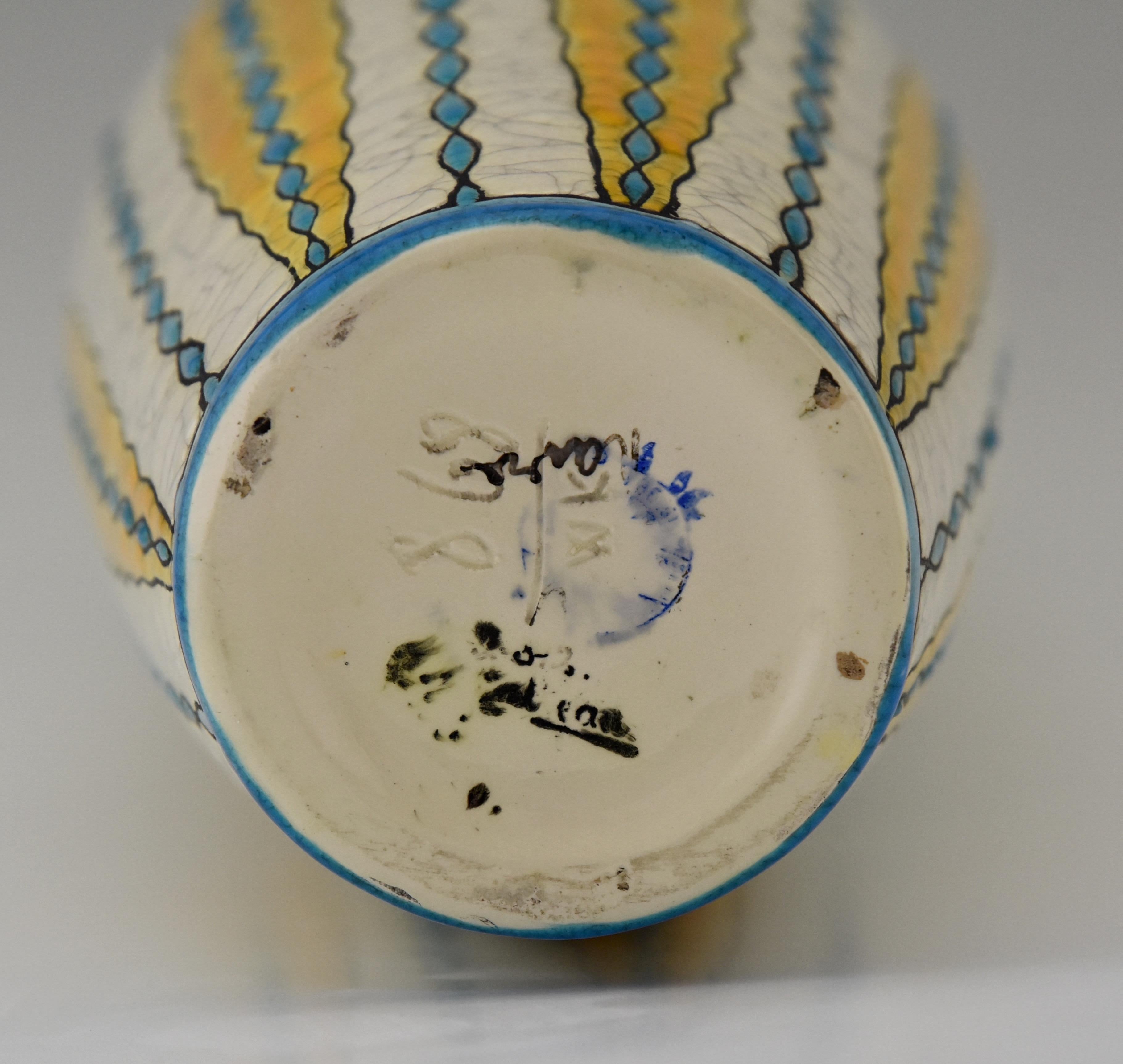 Pair of Art Deco yellow white blue craquelé vases Charles Catteau for Boch, 1923 2