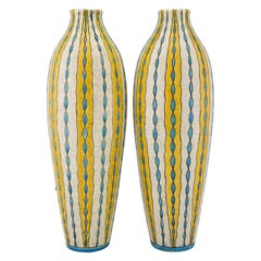 Pair of Art Deco yellow white blue craquelé vases Charles Catteau for Boch, 1923