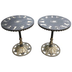 Vintage Pair of Art Deco Zodiac Patinated Metal Tables