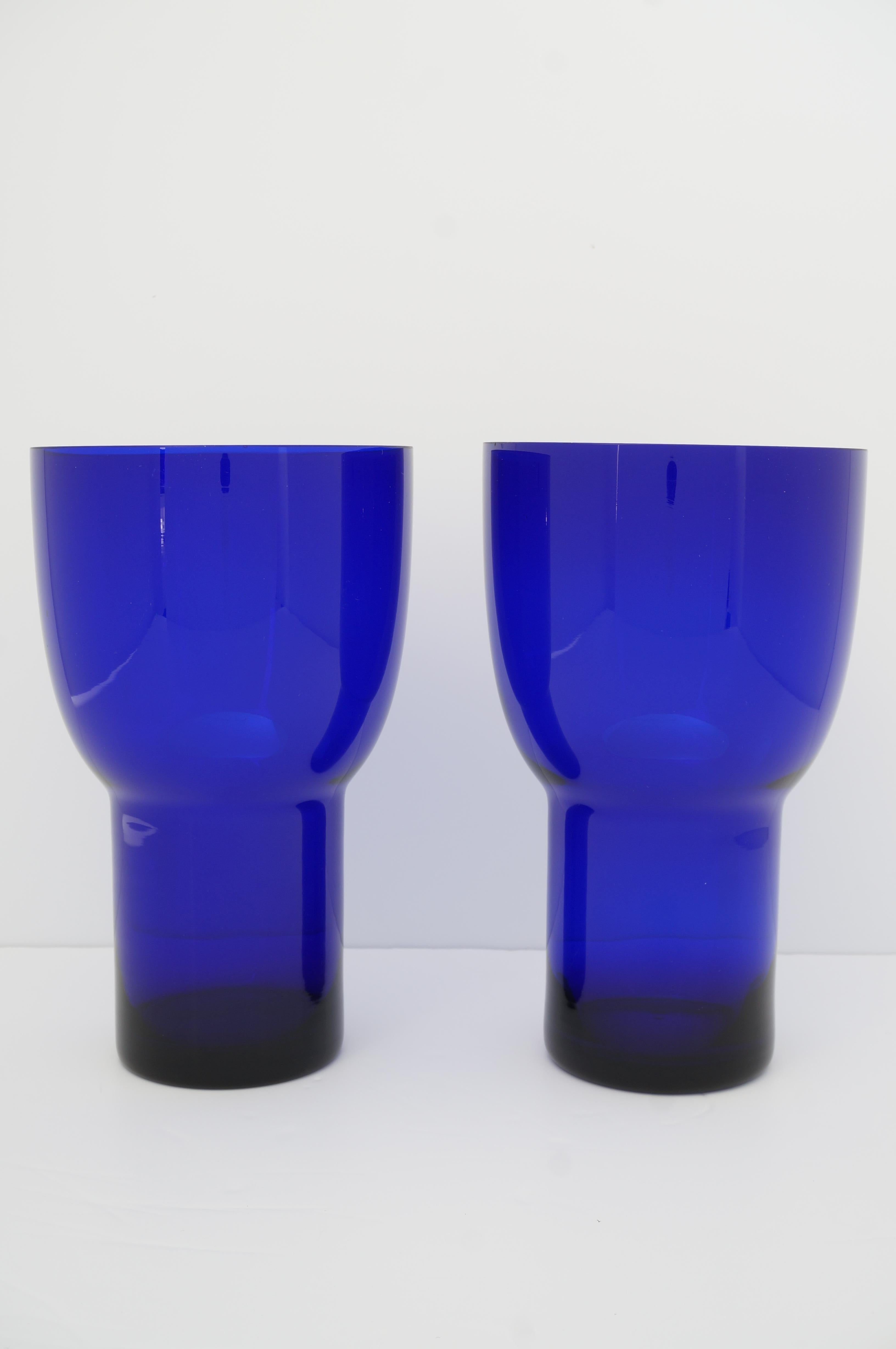 Molded Pair of Art Deoc Cobal Blue Glass Vases