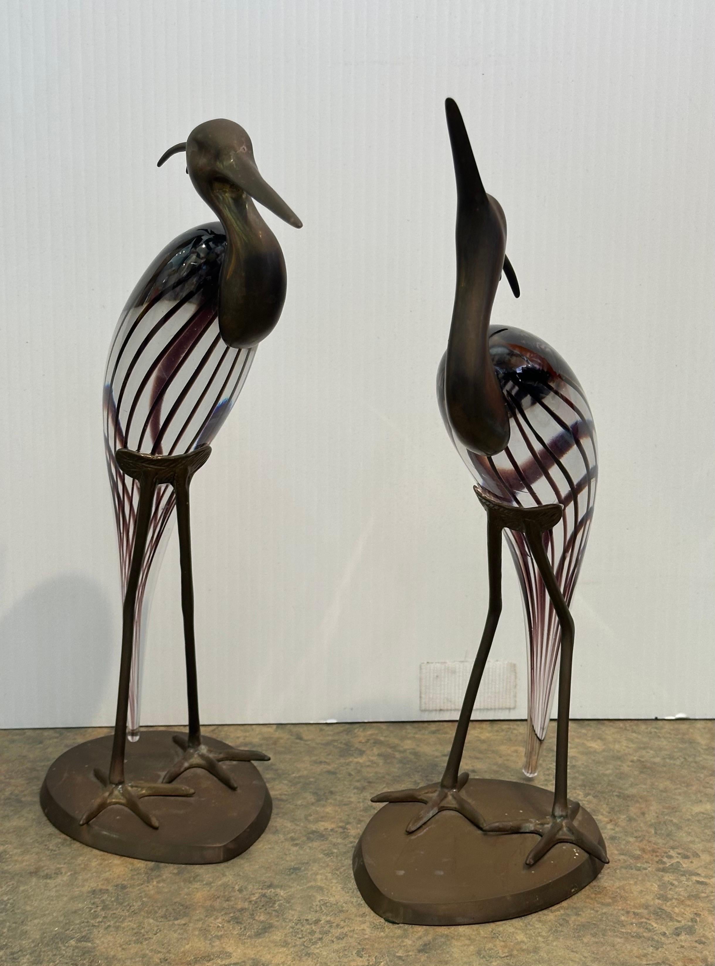 Coppia di aironi/egrette in vetro artistico e ottone di Luca Bojola per Murano Glass in vendita 3
