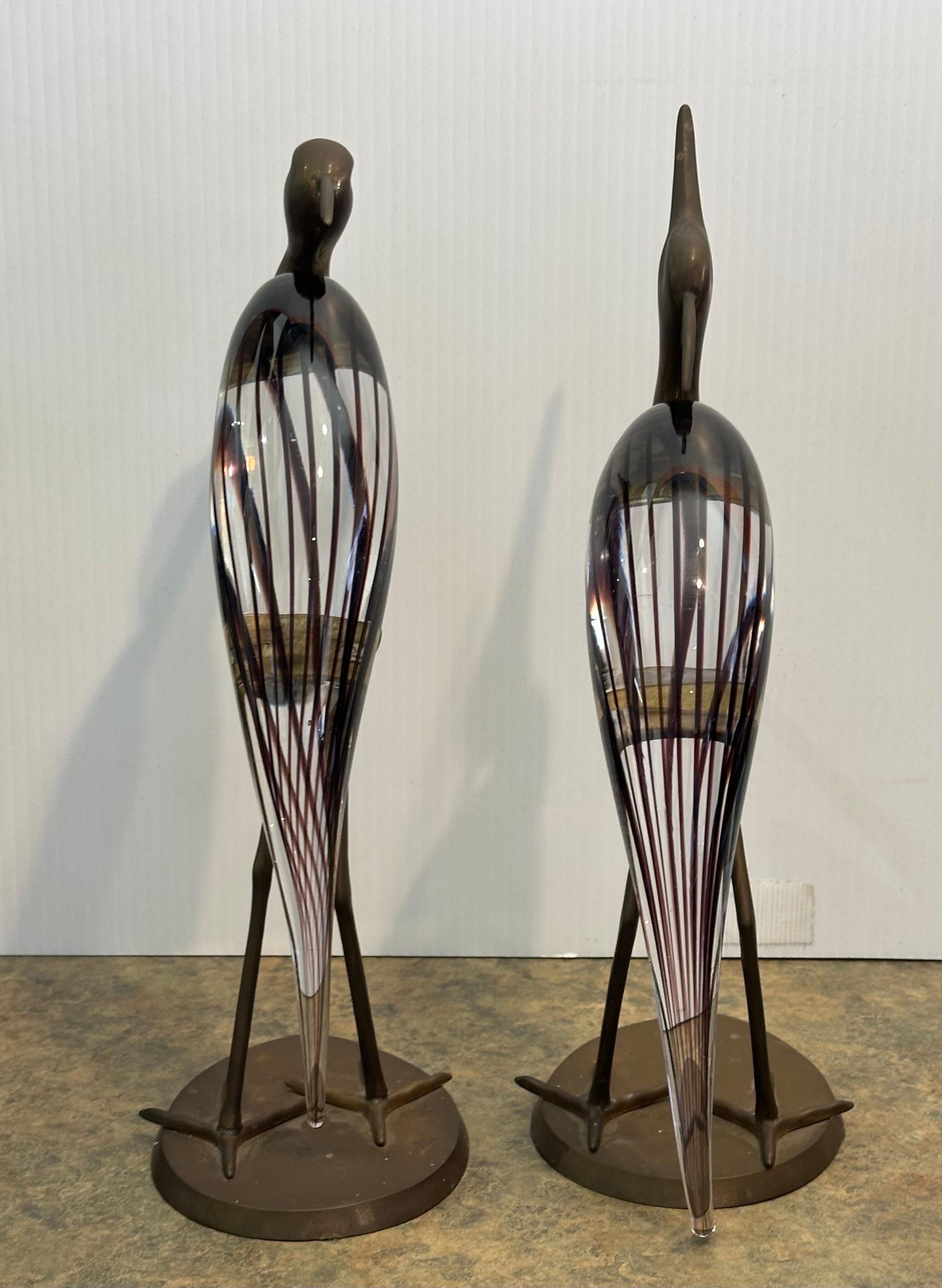 Coppia di aironi/egrette in vetro artistico e ottone di Luca Bojola per Murano Glass in vendita 4