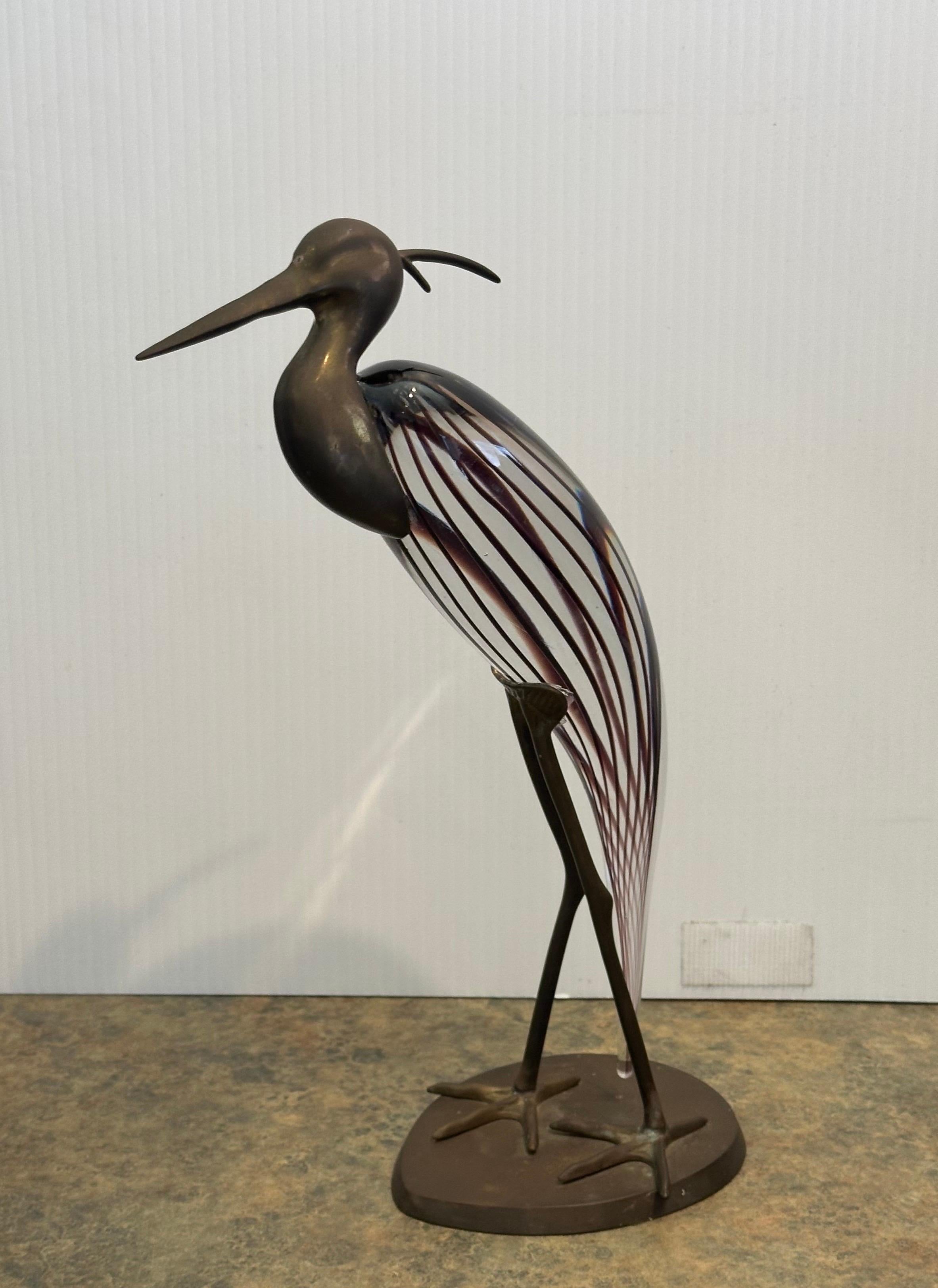 Coppia di aironi/egrette in vetro artistico e ottone di Luca Bojola per Murano Glass in vendita 5
