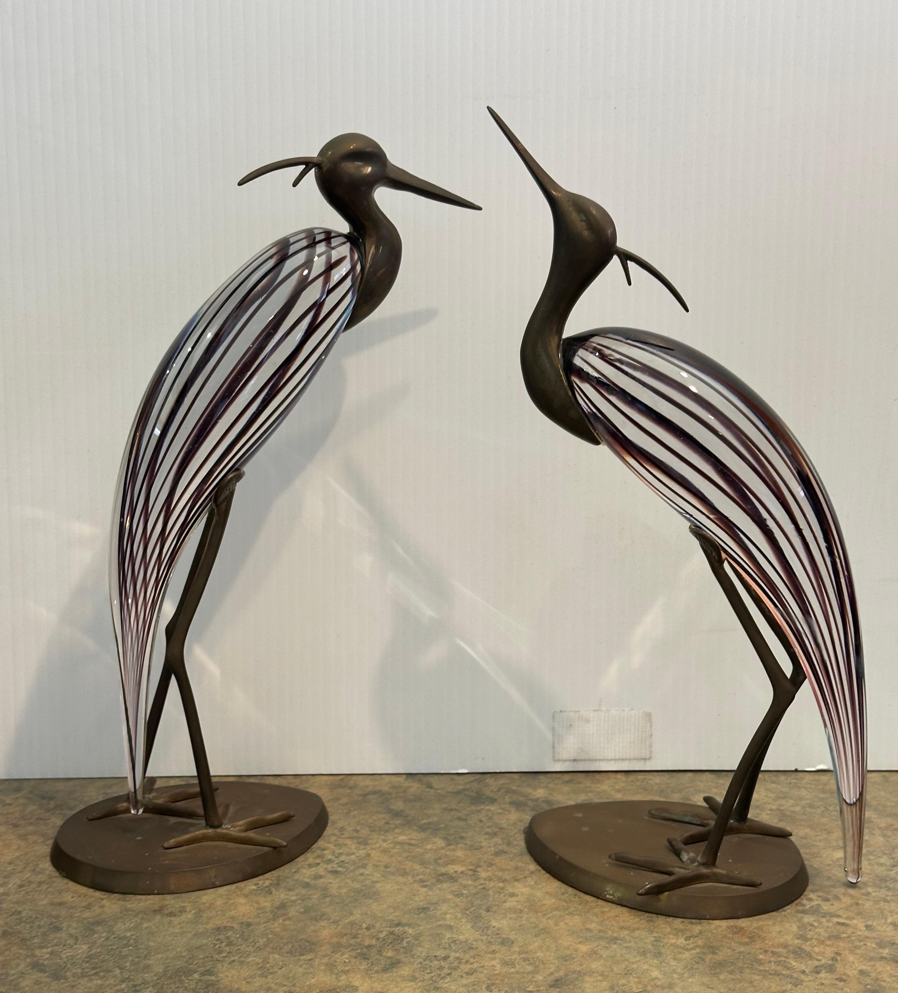 Coppia di aironi/egrette in vetro artistico e ottone di Luca Bojola per Murano Glass in vendita 10