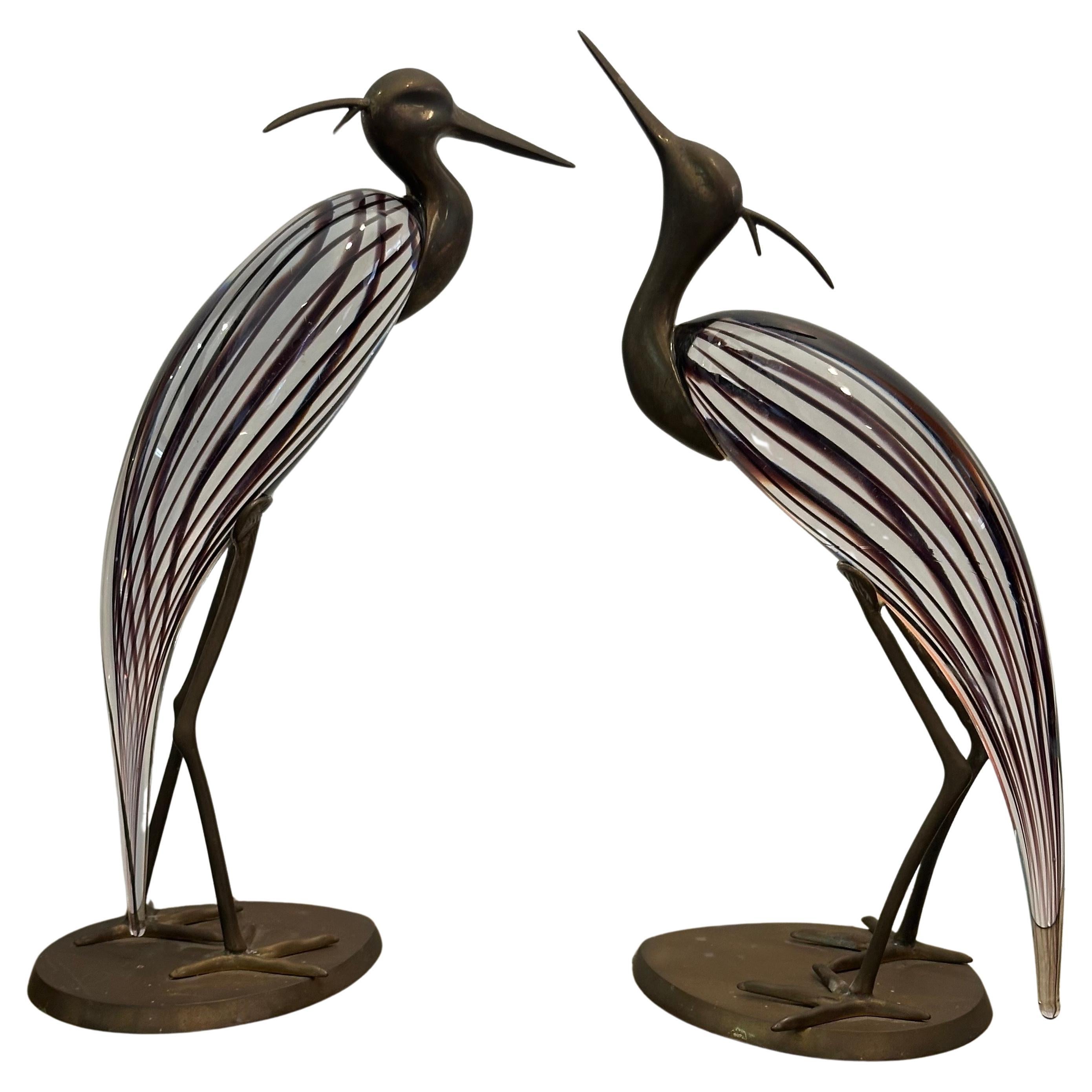 Coppia di aironi/egrette in vetro artistico e ottone di Luca Bojola per Murano Glass in vendita 11