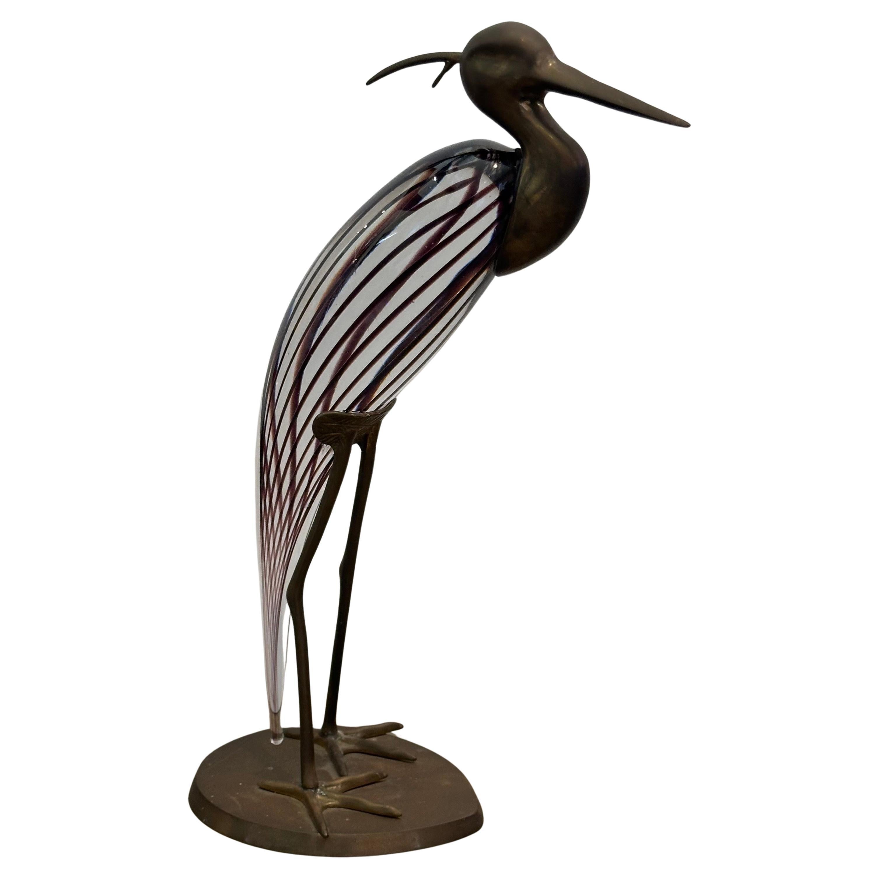 XX secolo Coppia di aironi/egrette in vetro artistico e ottone di Luca Bojola per Murano Glass in vendita