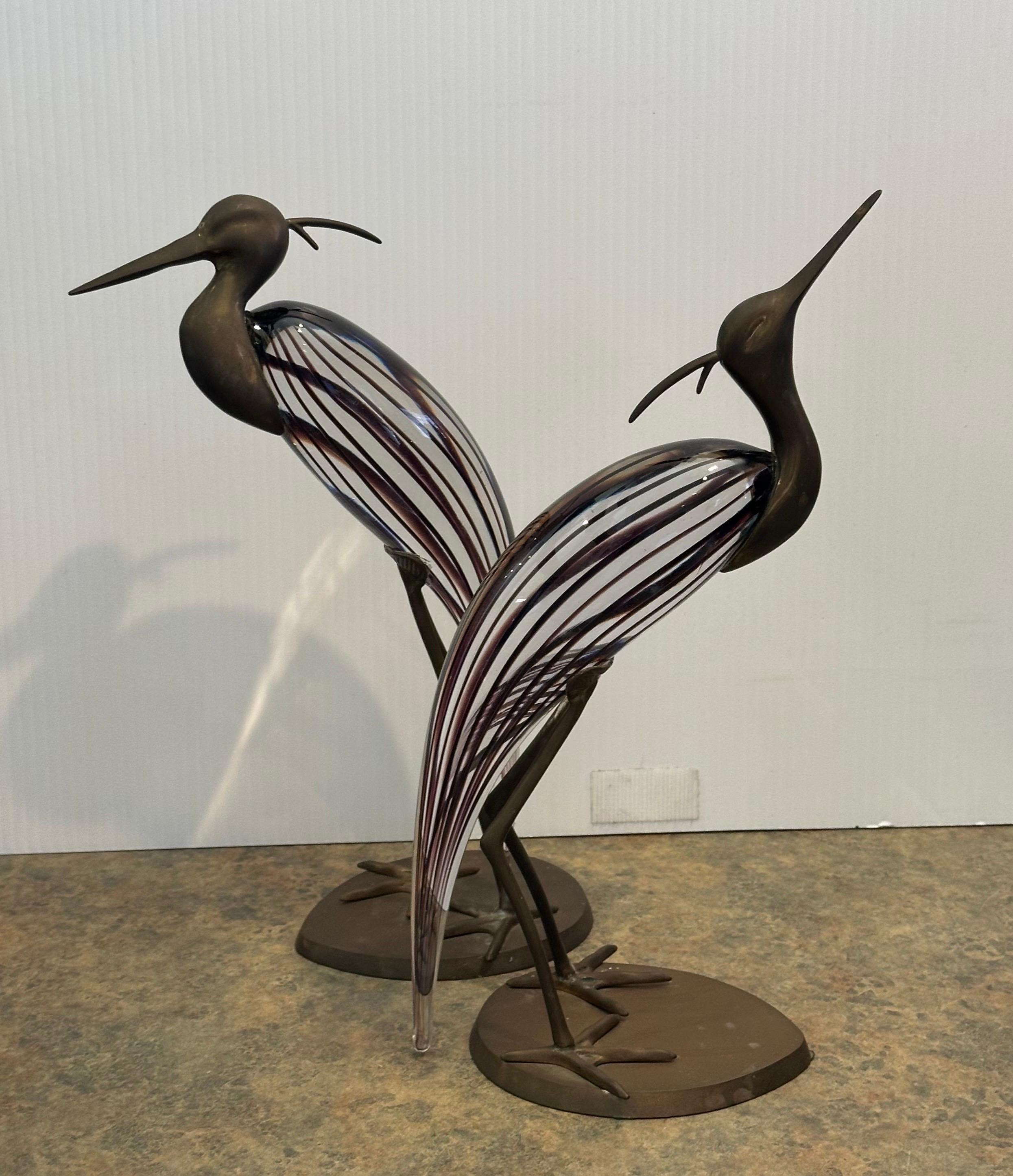 Coppia di aironi/egrette in vetro artistico e ottone di Luca Bojola per Murano Glass in vendita 1