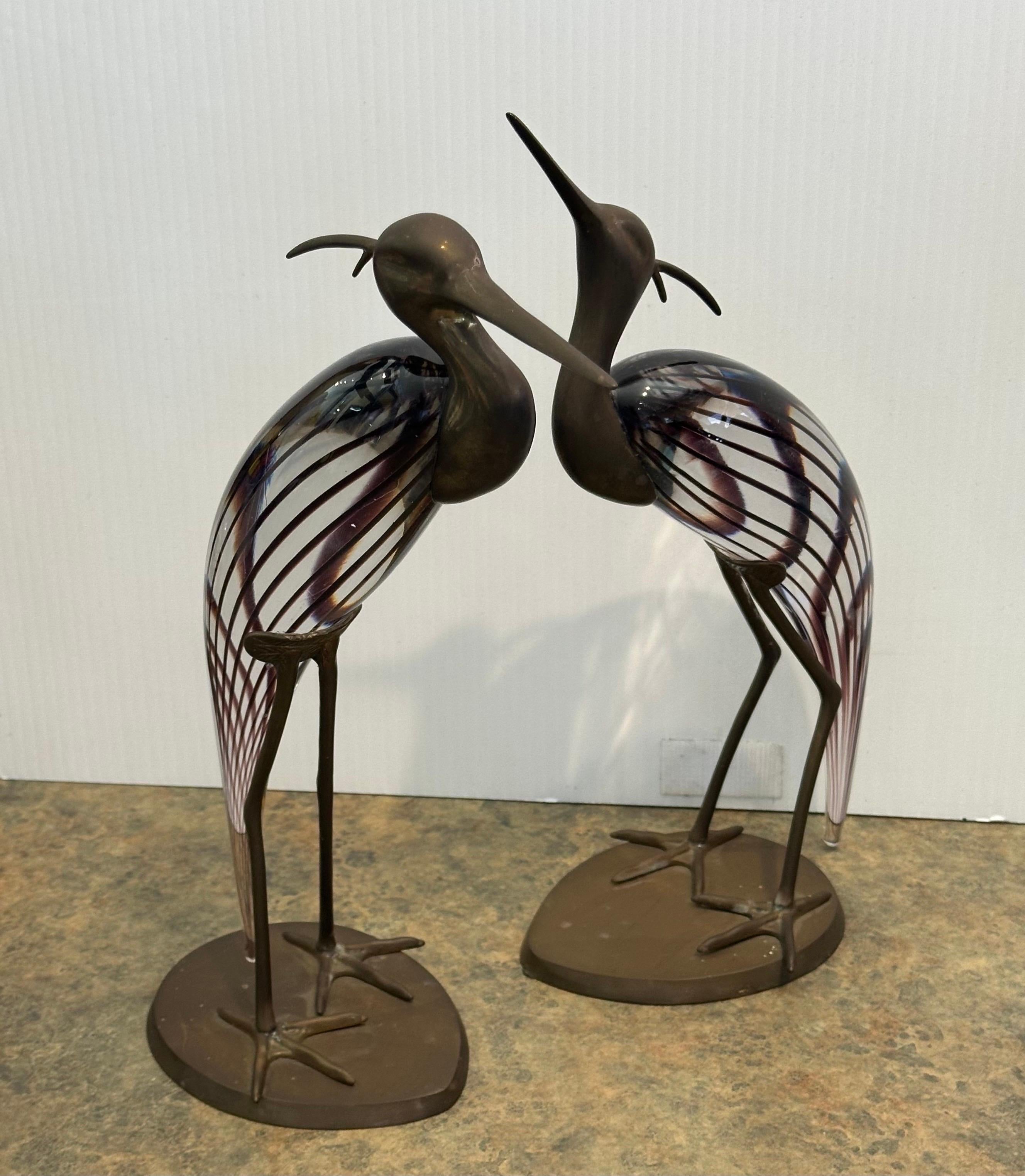 Coppia di aironi/egrette in vetro artistico e ottone di Luca Bojola per Murano Glass in vendita 2