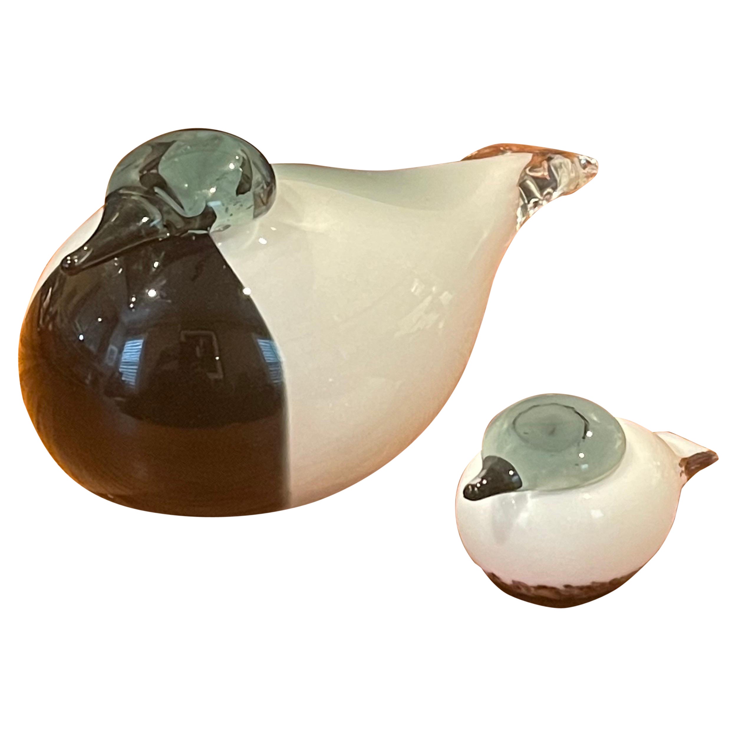 Pair of Art Glass Bird Sculptures by Oiva Toikka for Iittala of Finland