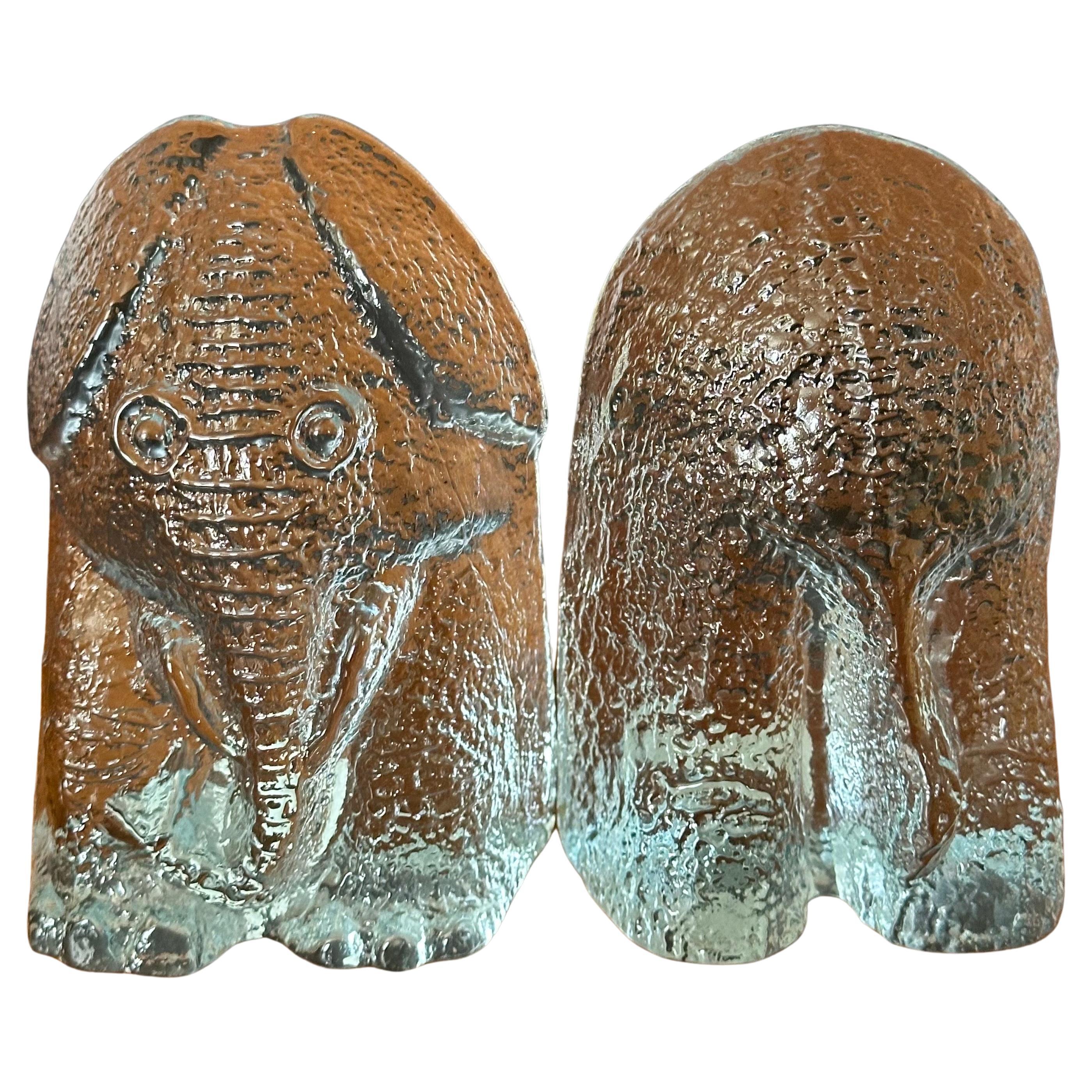Pair of Art Glass Cast Elephant Bookends by Don Shepherd for DAS Designs For Sale