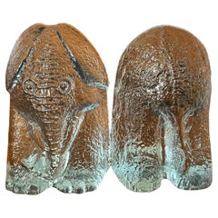Pair of Art Glass Cast Elephant Bookends by Don Shepherd for DAS Designs