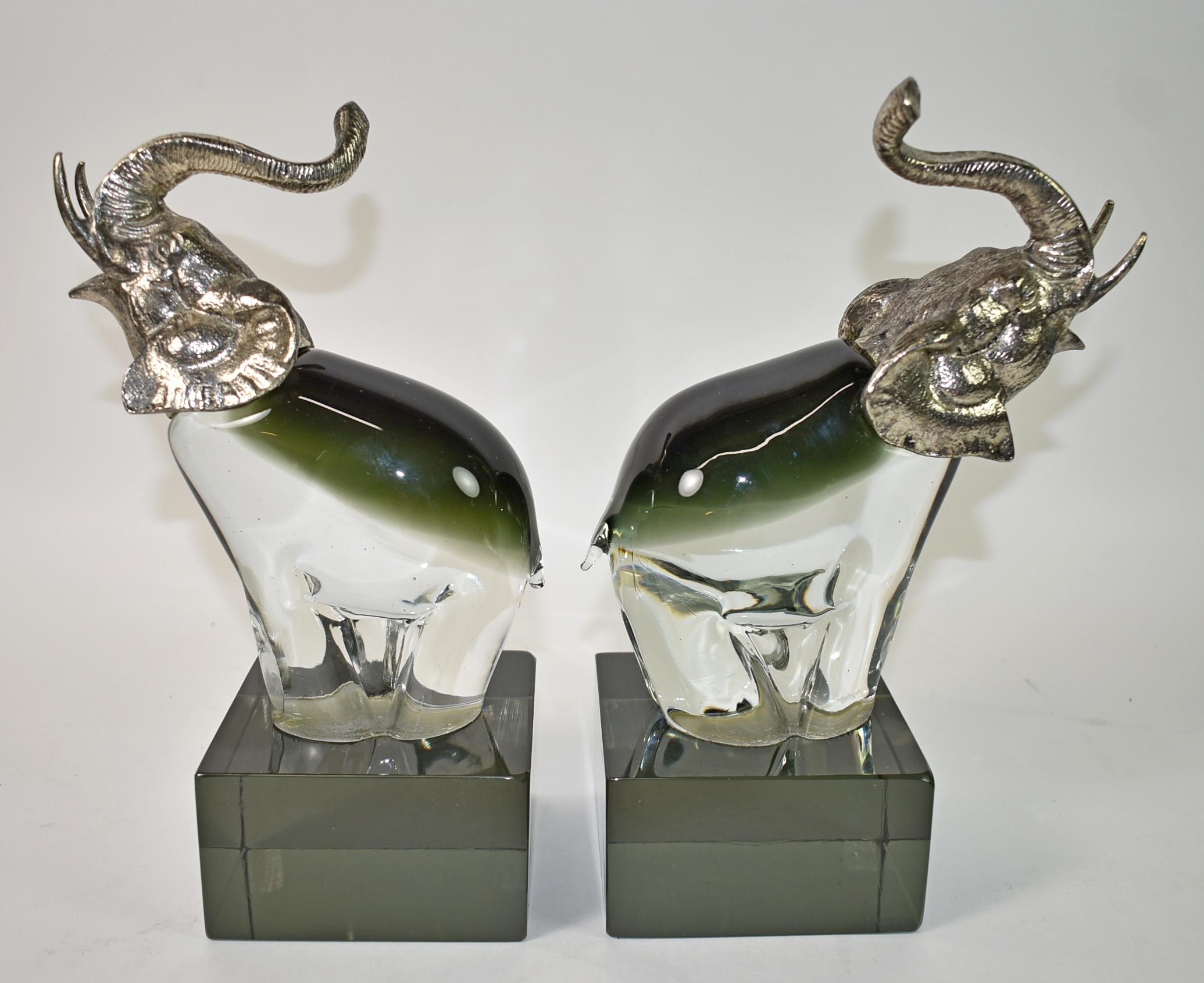 20th Century Pair of Art Glass Elephant Bookends For Sale
