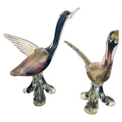 Pair of Venetian Art Glass Song Birds Ducks by Murano Glass Studios