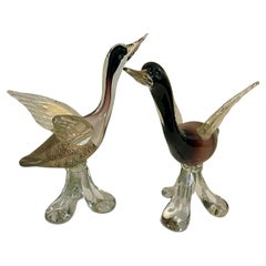 Pair of Art Glass Song Birds / Swans by Murano Glass Studios