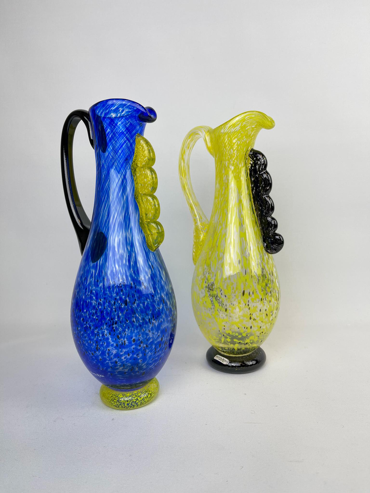 Scandinavian Modern Pair of Art Glass Sweden Vases/ Jugs by Kosta, Sweden