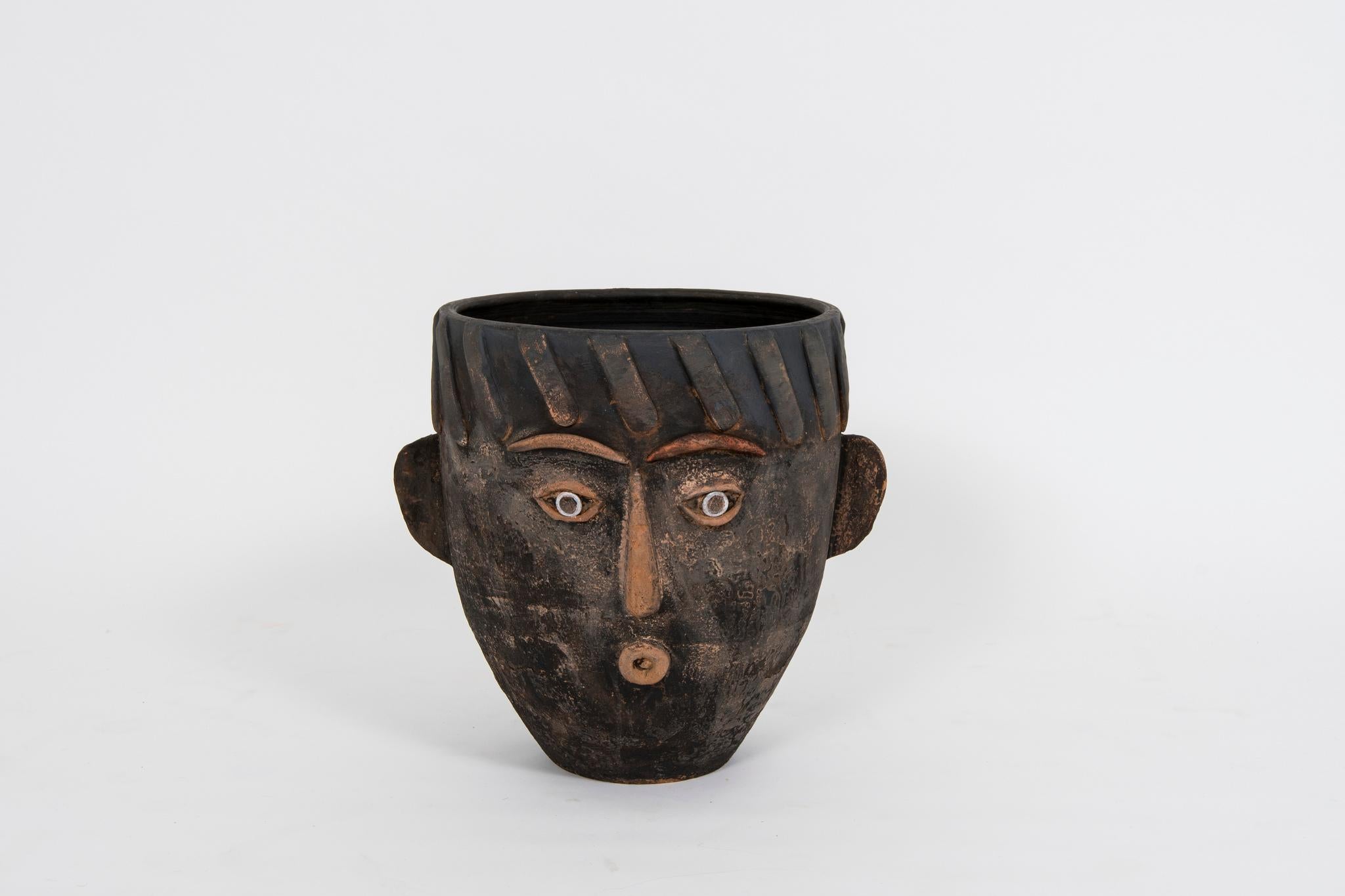 Pair of Art Head Face Terracotta Planters, 1960s 4