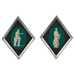 Art Moderne 1940s Framed Prints, Diamond Shape, Silver Trim, Pair