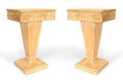 Pair of Grosfeld House Art Moderne Carved Stripped End Tables