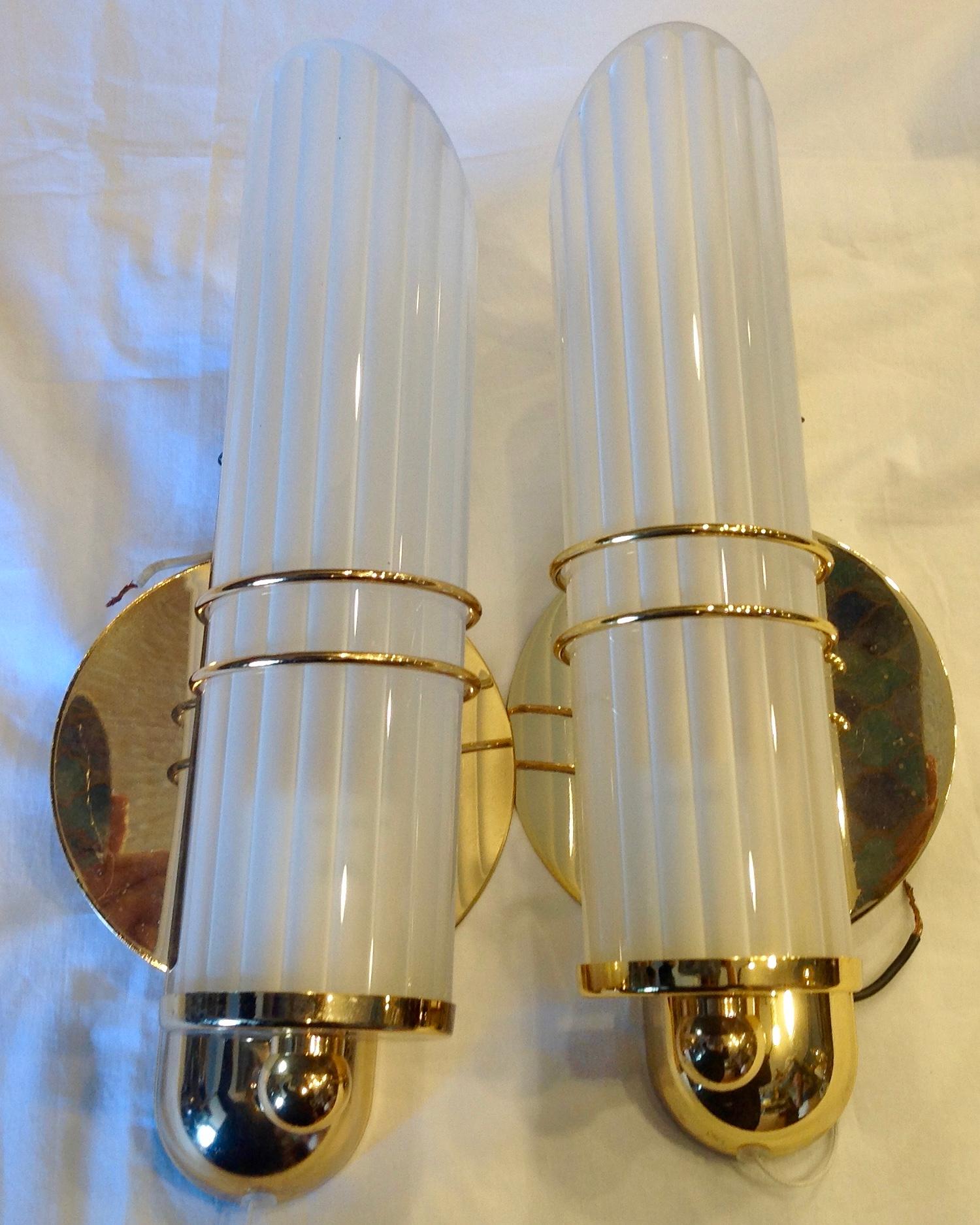 American Pair of Art Moderne Gold-Plated Sconces