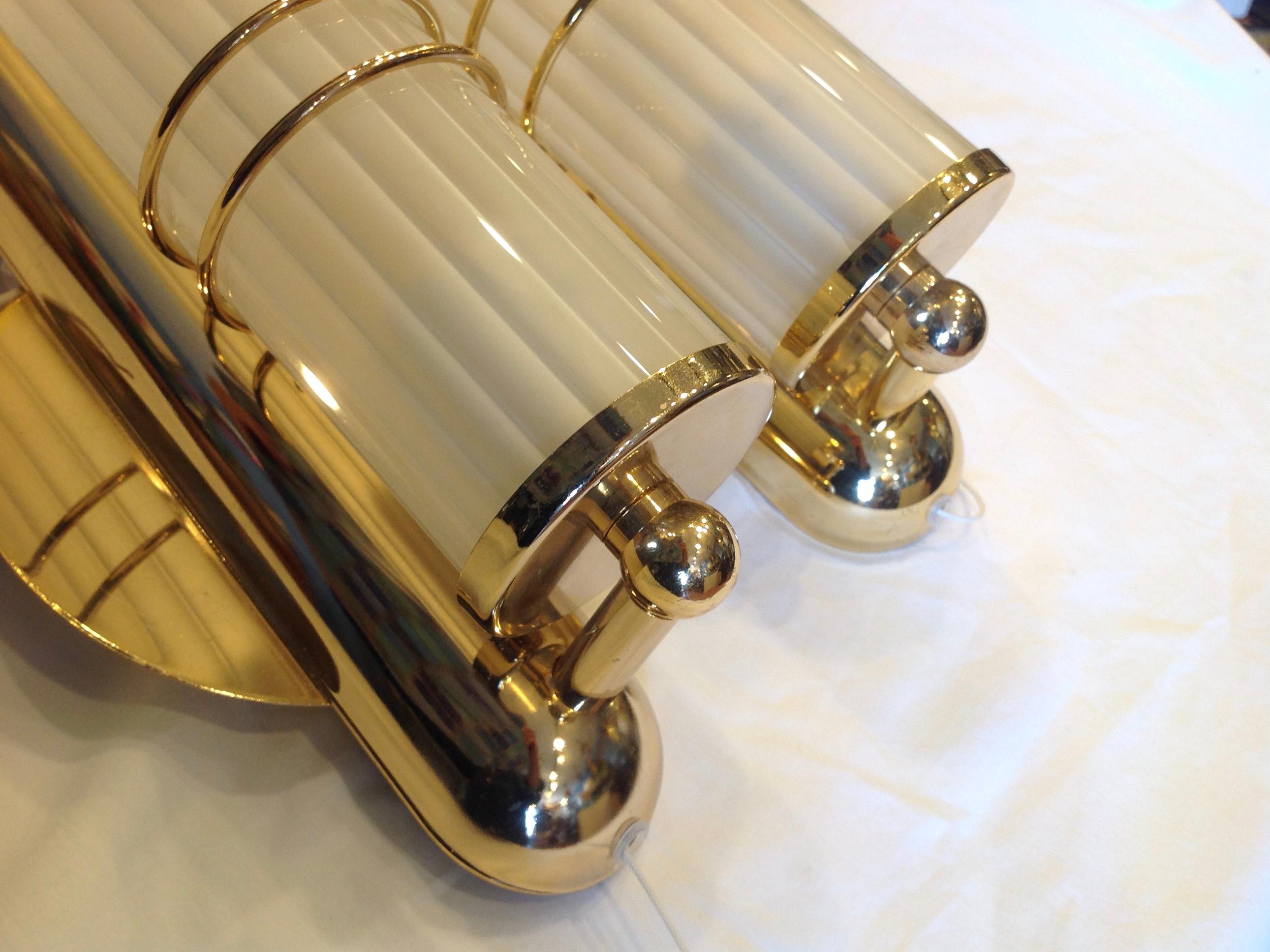 Pair of Art Moderne Gold-Plated Sconces In Good Condition In West Palm Beach, FL