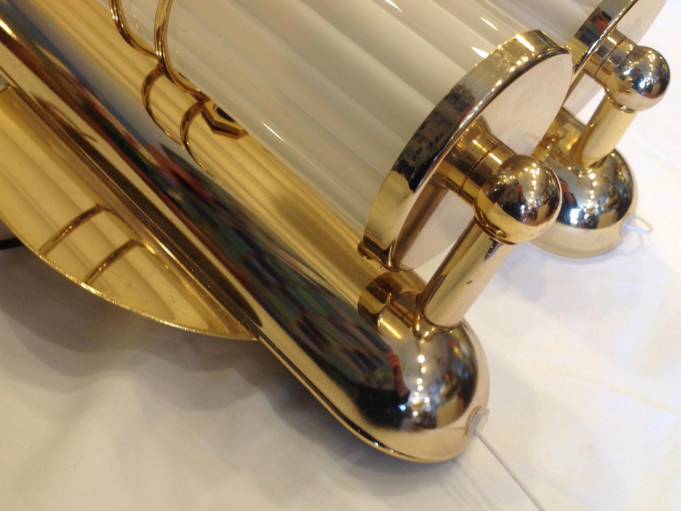 20th Century Pair of Art Moderne Gold-Plated Sconces