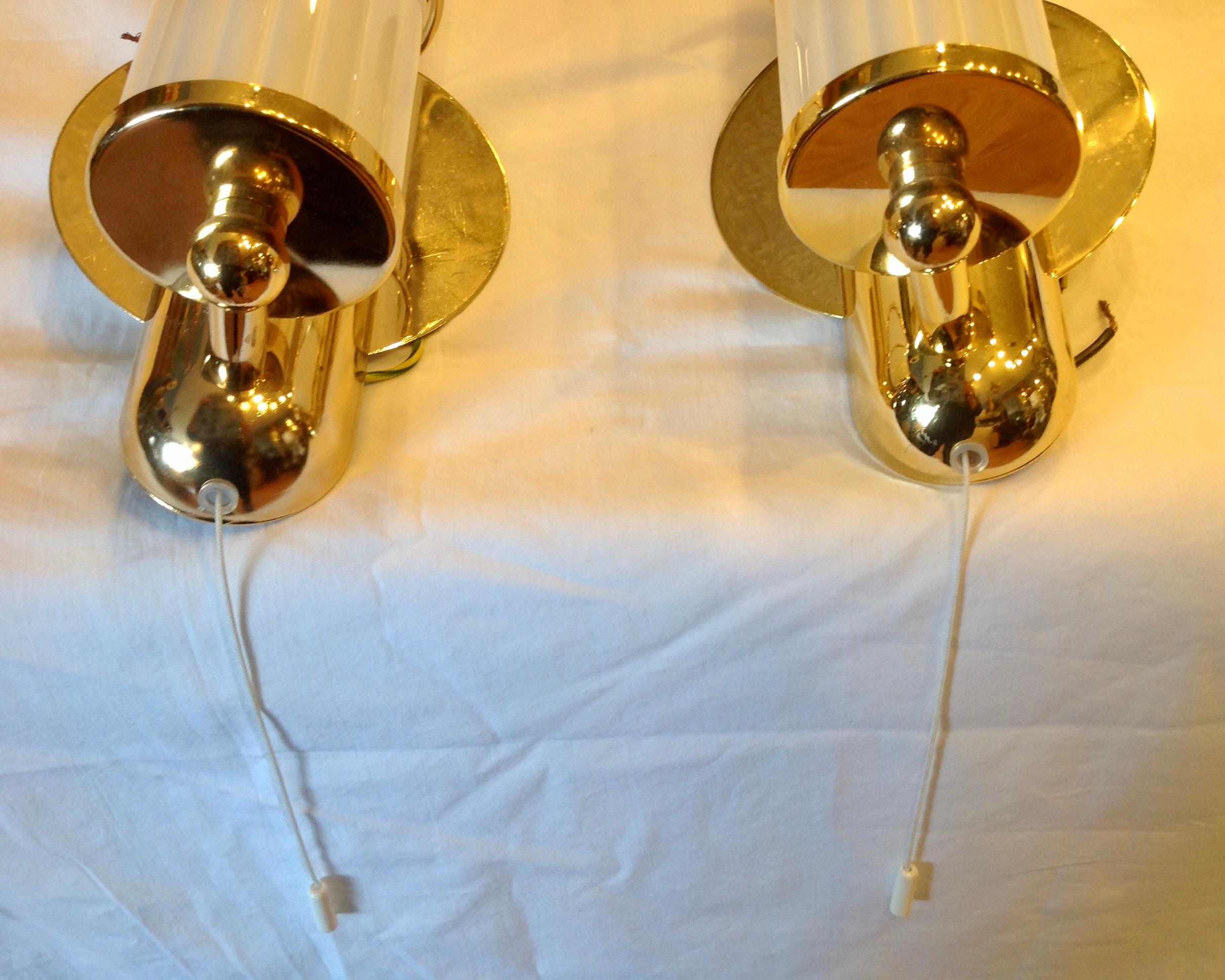Metal Pair of Art Moderne Gold-Plated Sconces