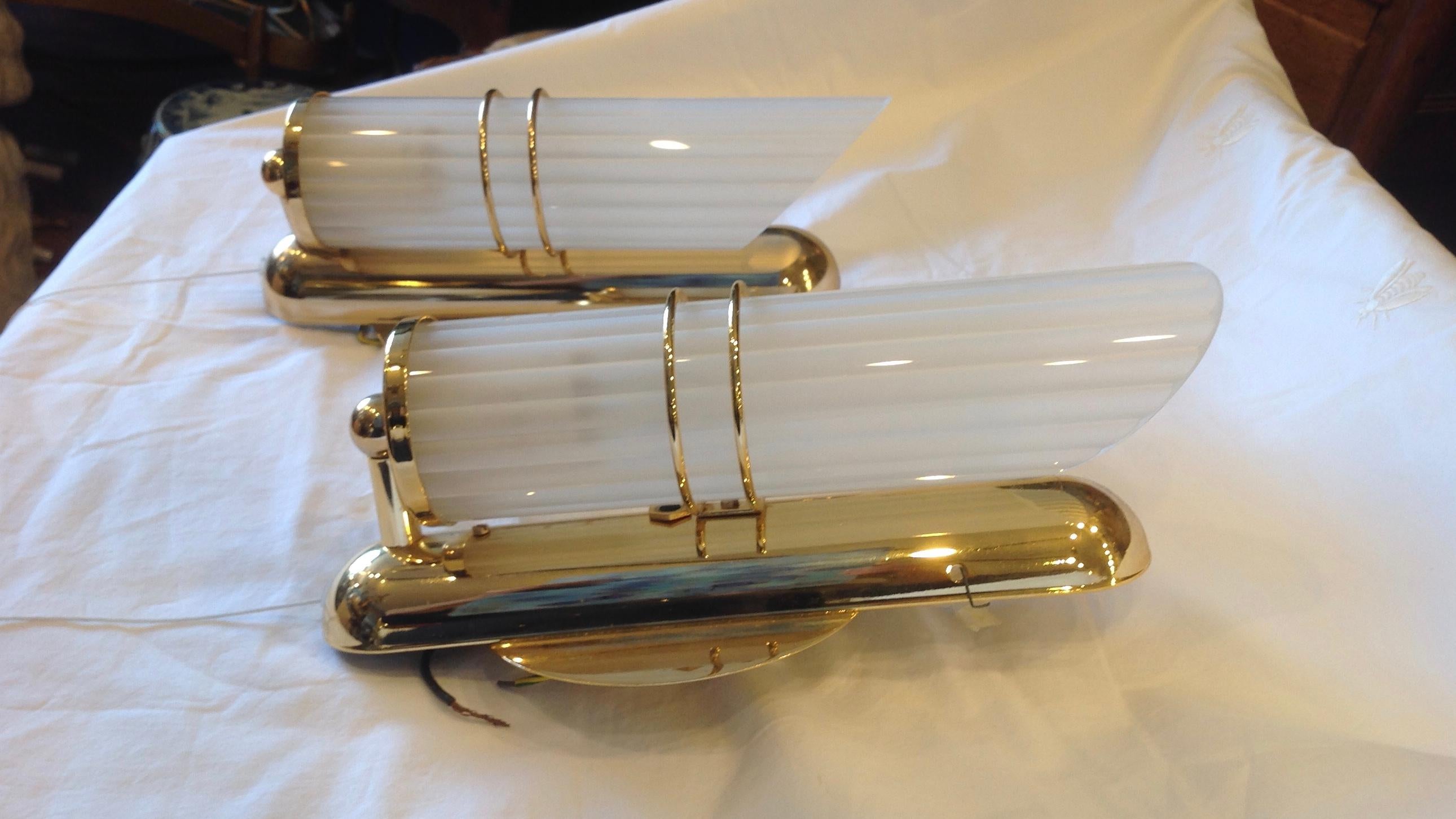 Pair of Art Moderne Gold-Plated Sconces 1