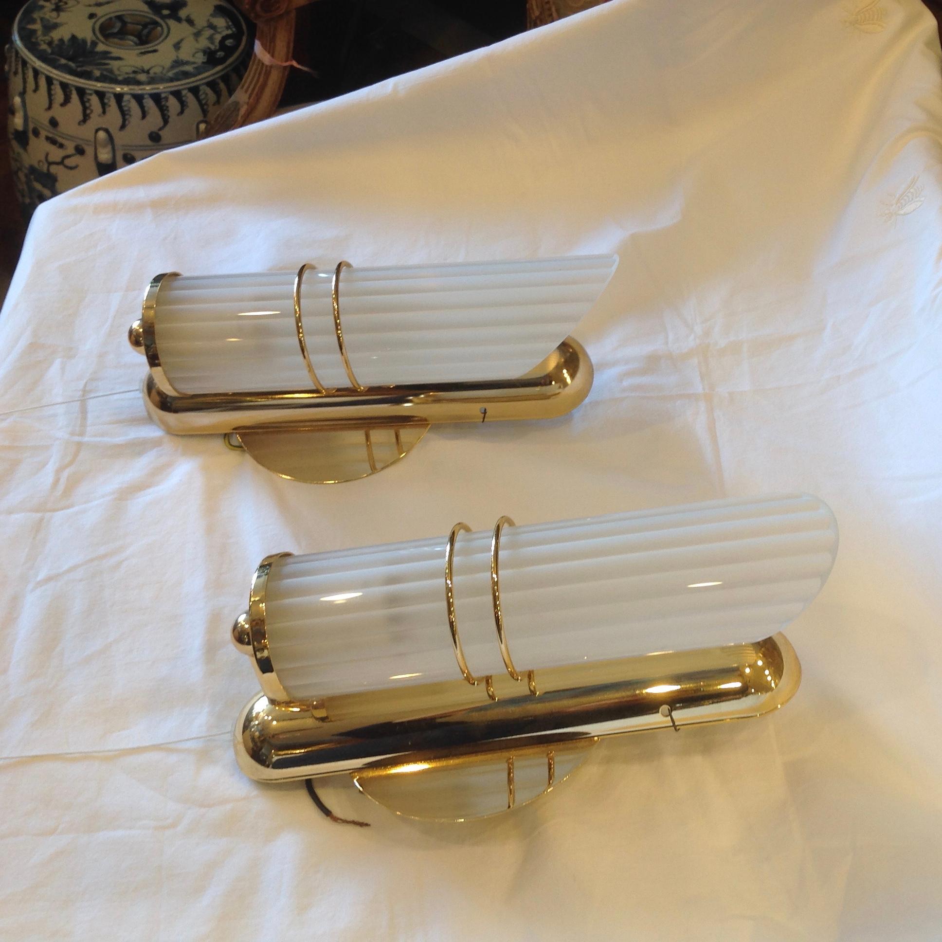 Pair of Art Moderne Gold-Plated Sconces 2