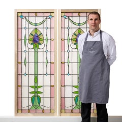 Pair of Art Nouveau 19th Century Stained Glass Panels