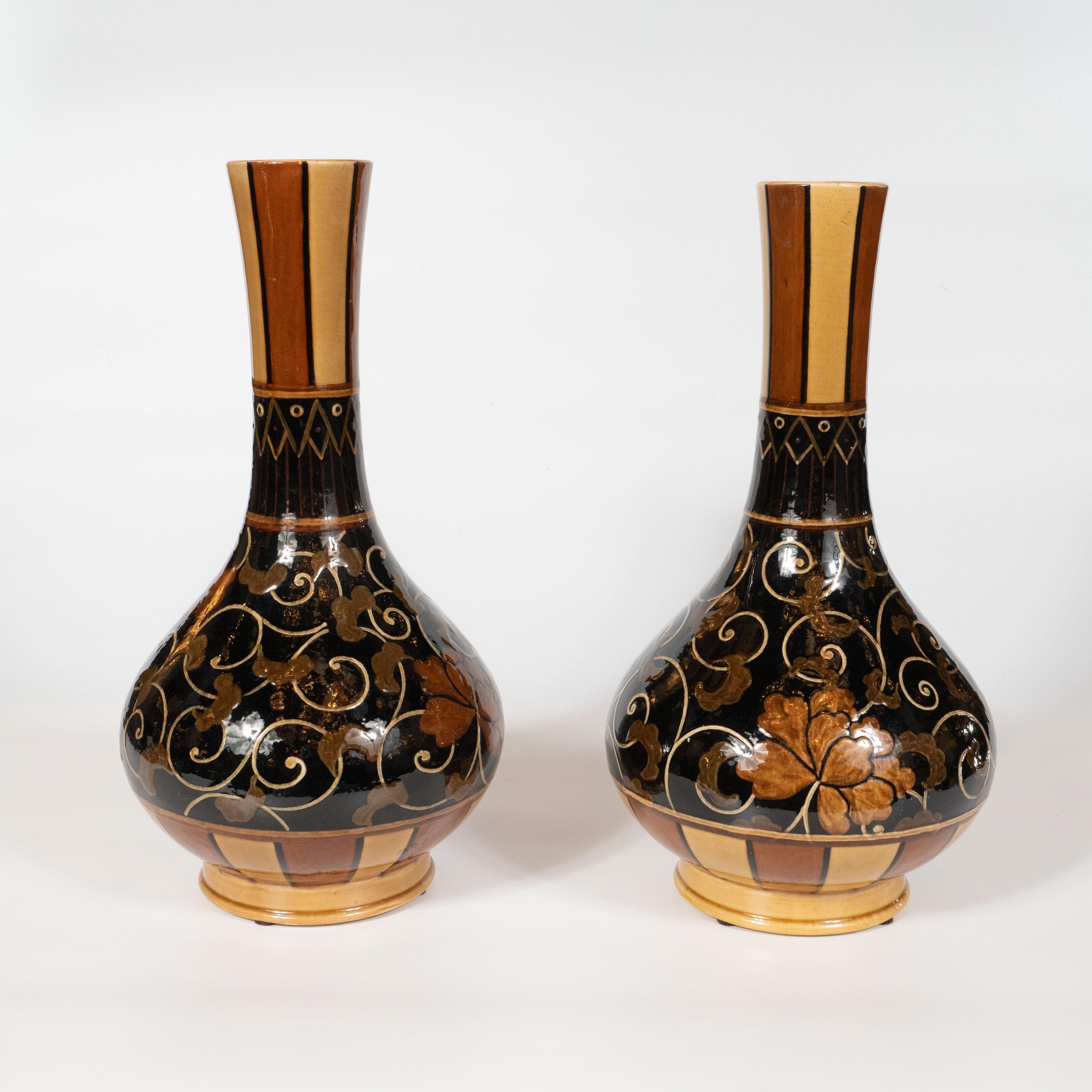 Ceramic Pair of Art Nouveau 19th Century Wedgewood Marsden Vases with Foliate Designs