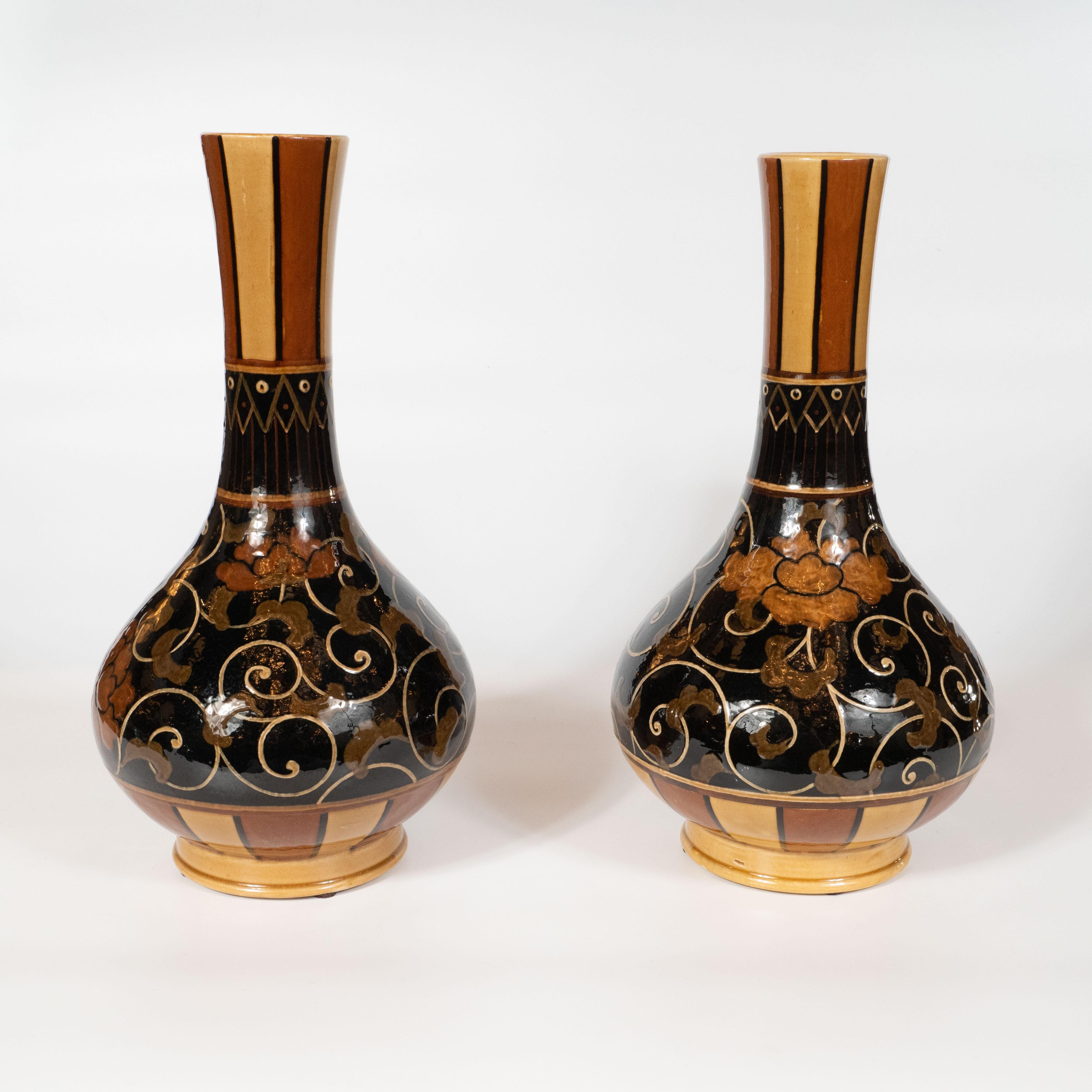 Pair of Art Nouveau 19th Century Wedgewood Marsden Vases with Foliate Designs 1