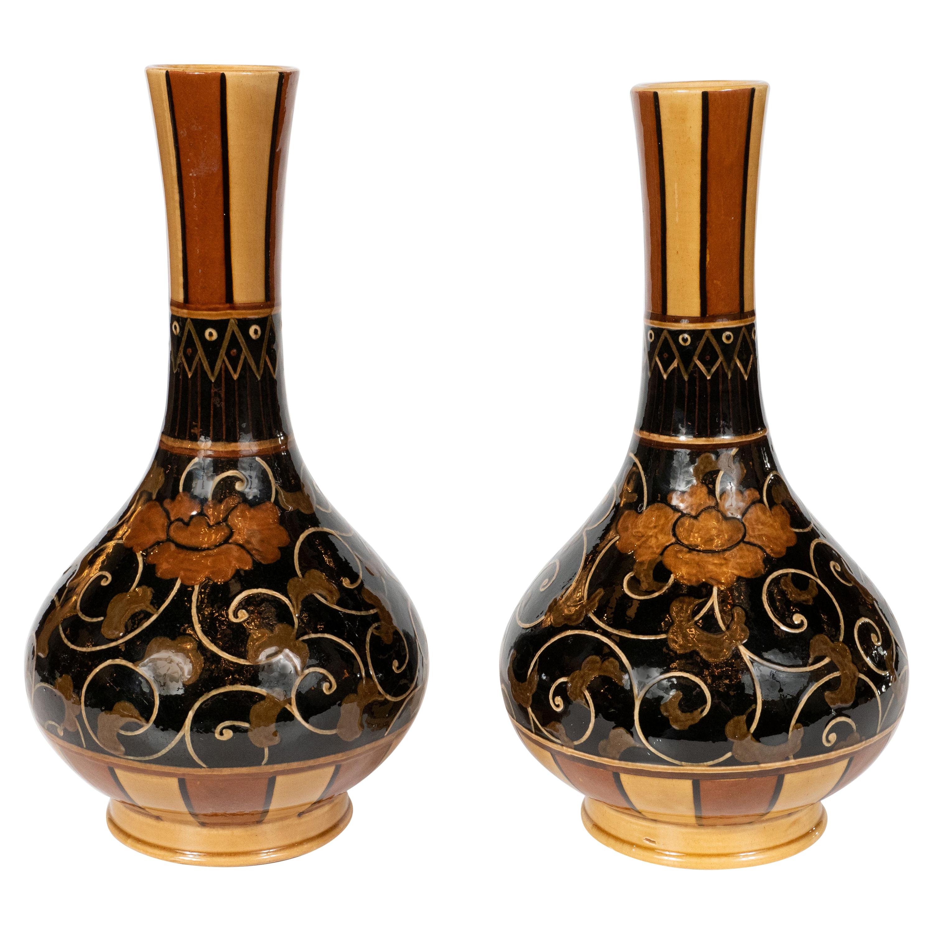 Pair of Art Nouveau 19th Century Wedgewood Marsden Vases with Foliate Designs