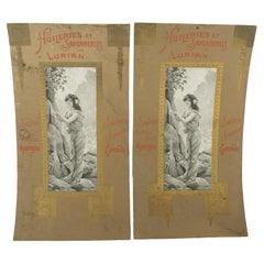 Vintage Pair of ART NOUVEAU advertising panels in the style of Alphonse Mucha