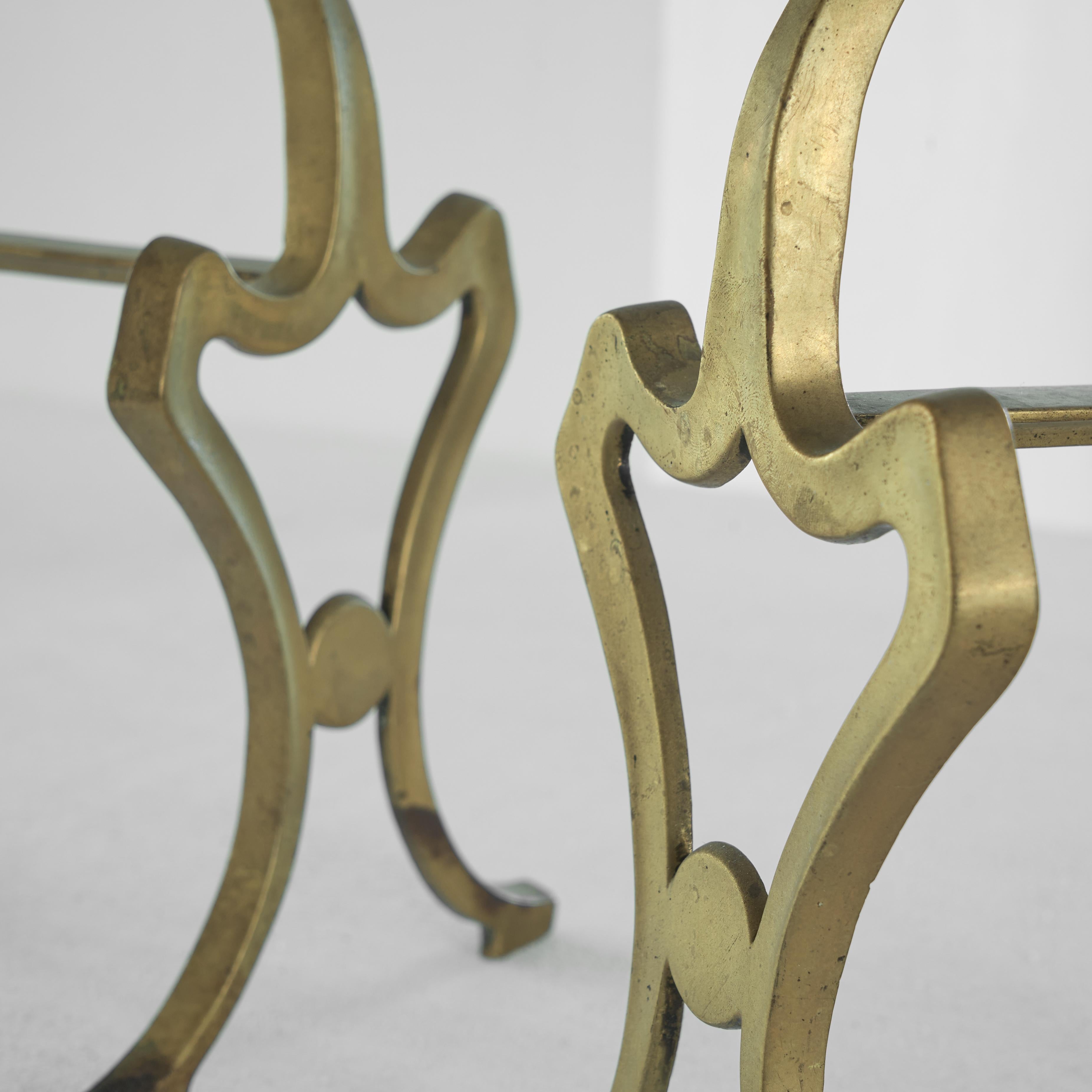 Unknown Pair of Art Nouveau Andirons in Patinated Brass For Sale