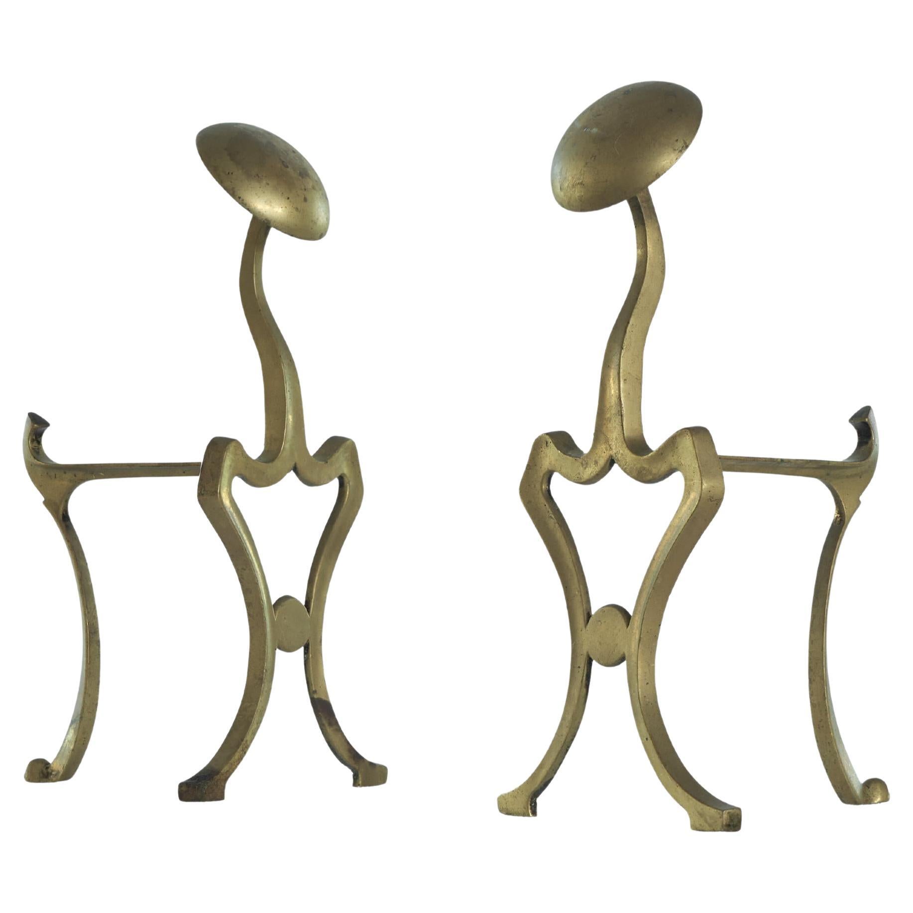 Paar Jugendstil-Andirons aus patiniertem Messing